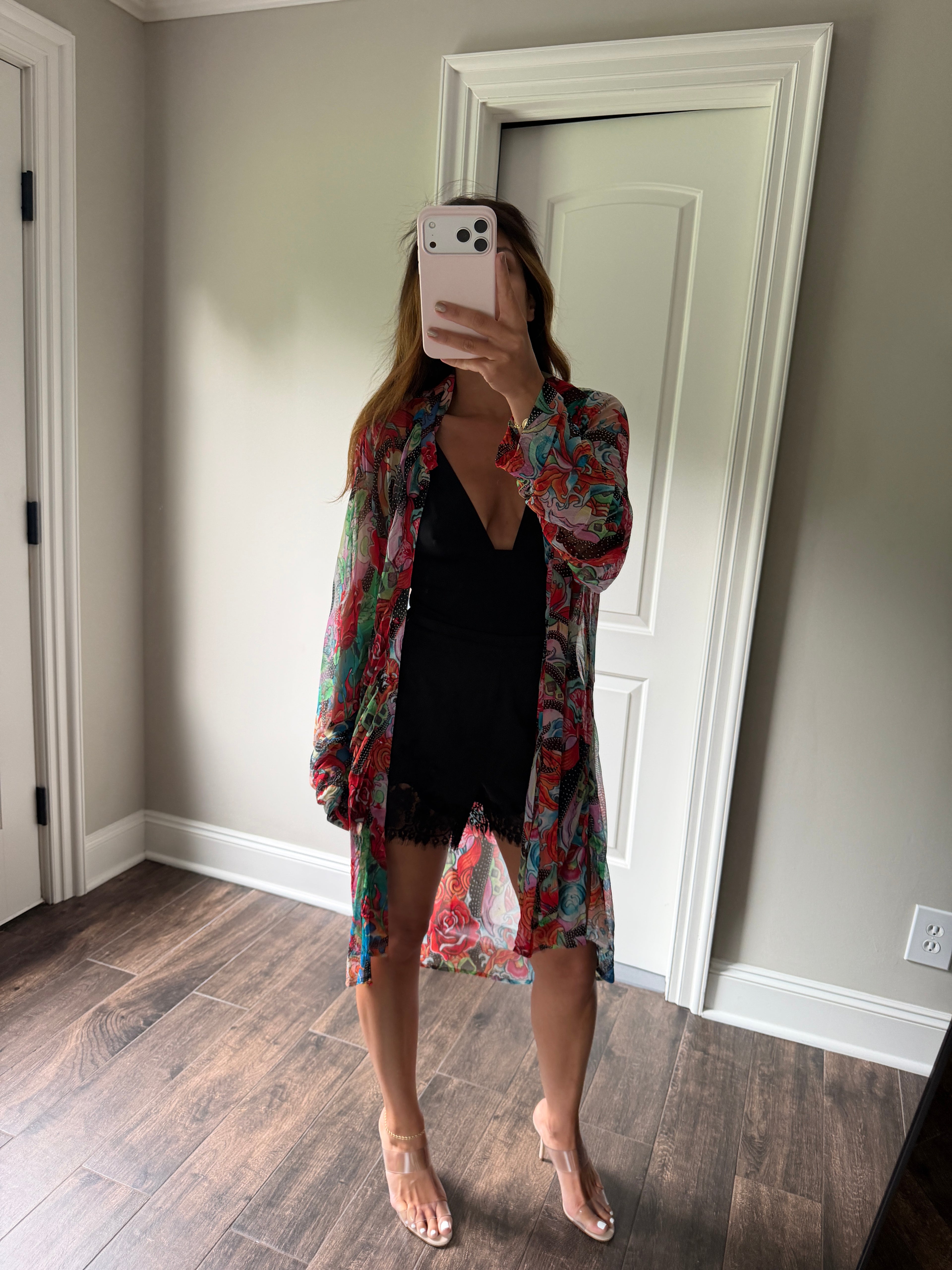 Escada Red Floral Print Button Up Blouse DE40 Long Sleeve Designer Top