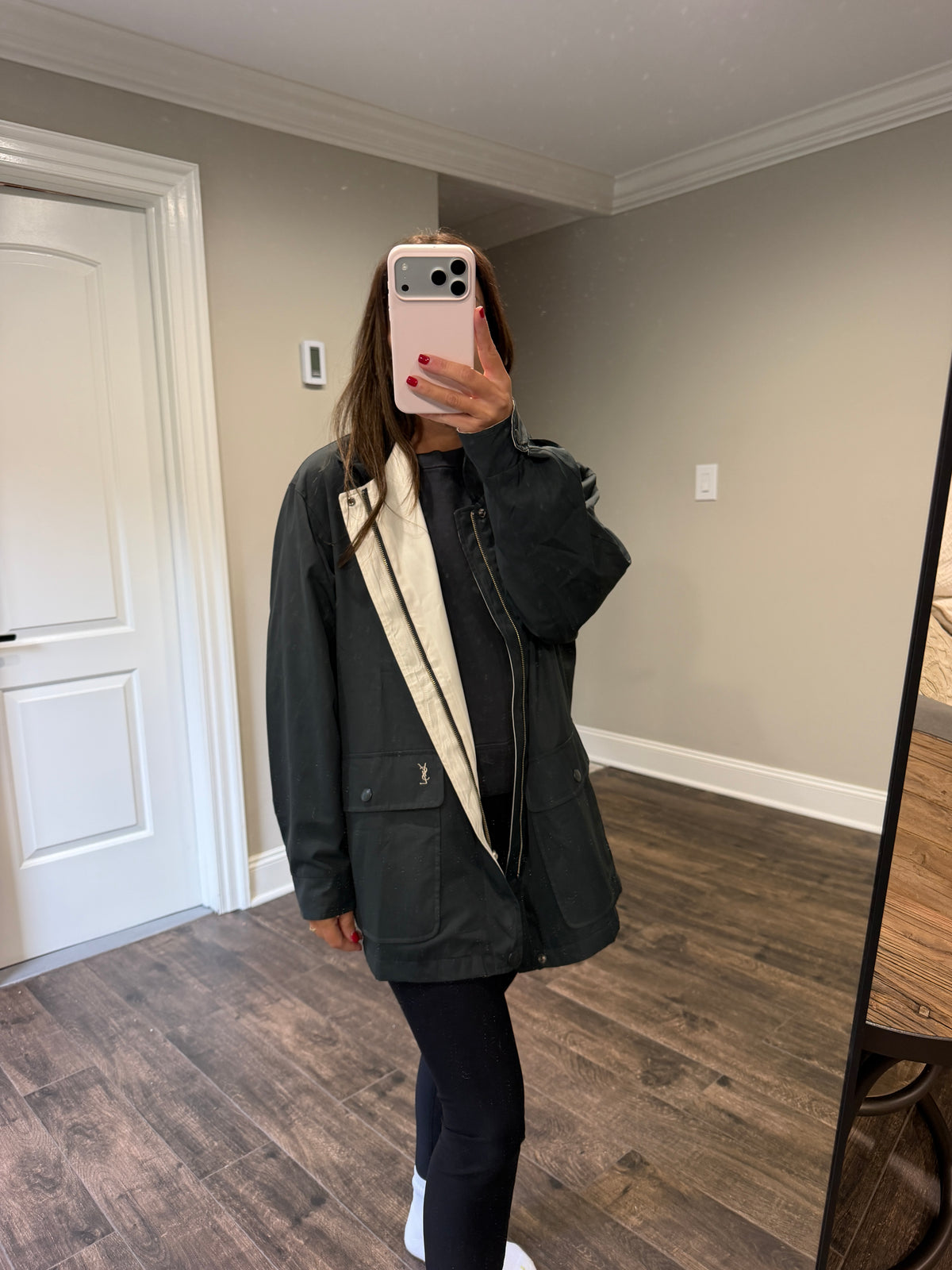 Yves Saint Laurent Vintage YSL Reversible White Black Windbreaker Bomber Jacket Size 95