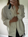 Yves Saint Laurent Vintage Off White Lightweight Jacket Green Logo Green Collar Size 100
