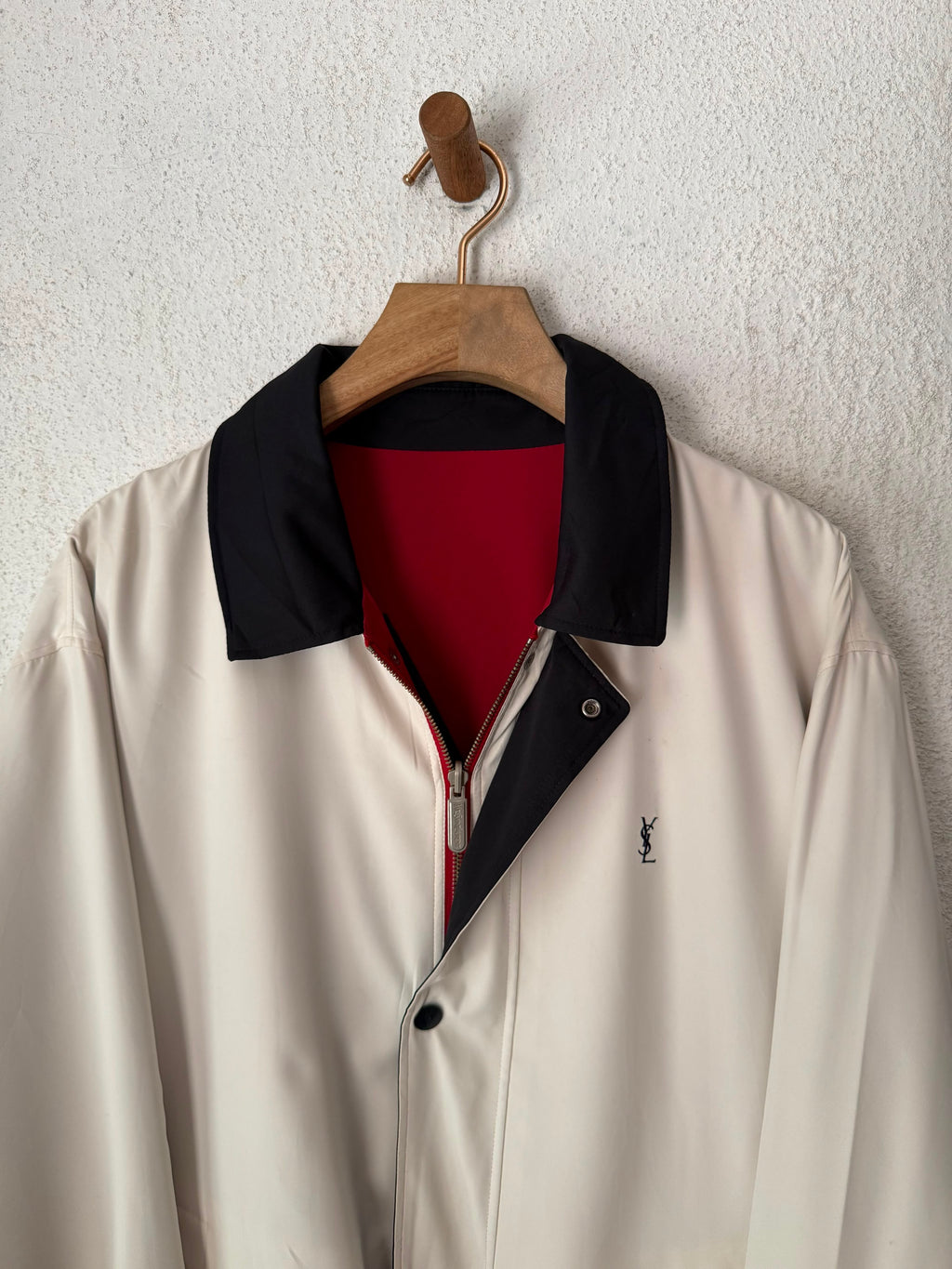 Yves Saint Laurent Vintage Reversible Red White YSL Bomber Windbreaker Jacket Size 105