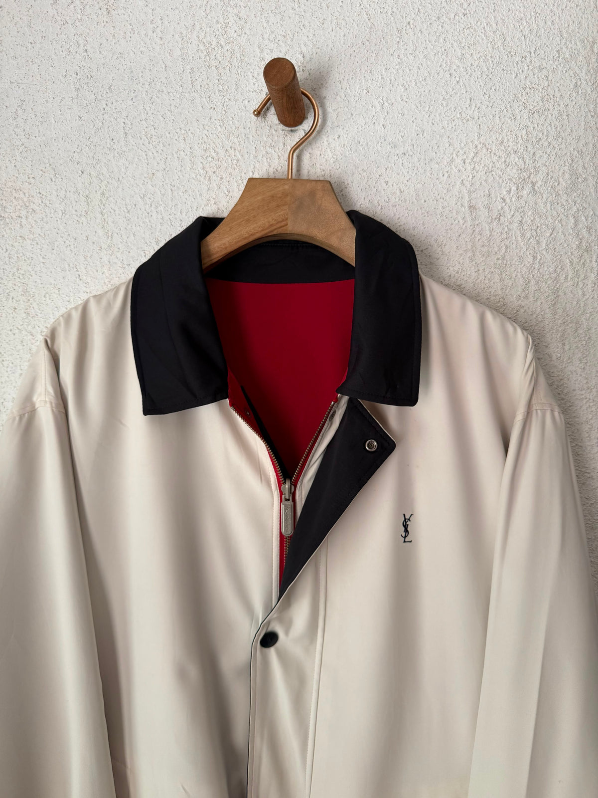 Yves Saint Laurent Vintage Reversible Red White YSL Bomber Windbreaker Jacket Size 105