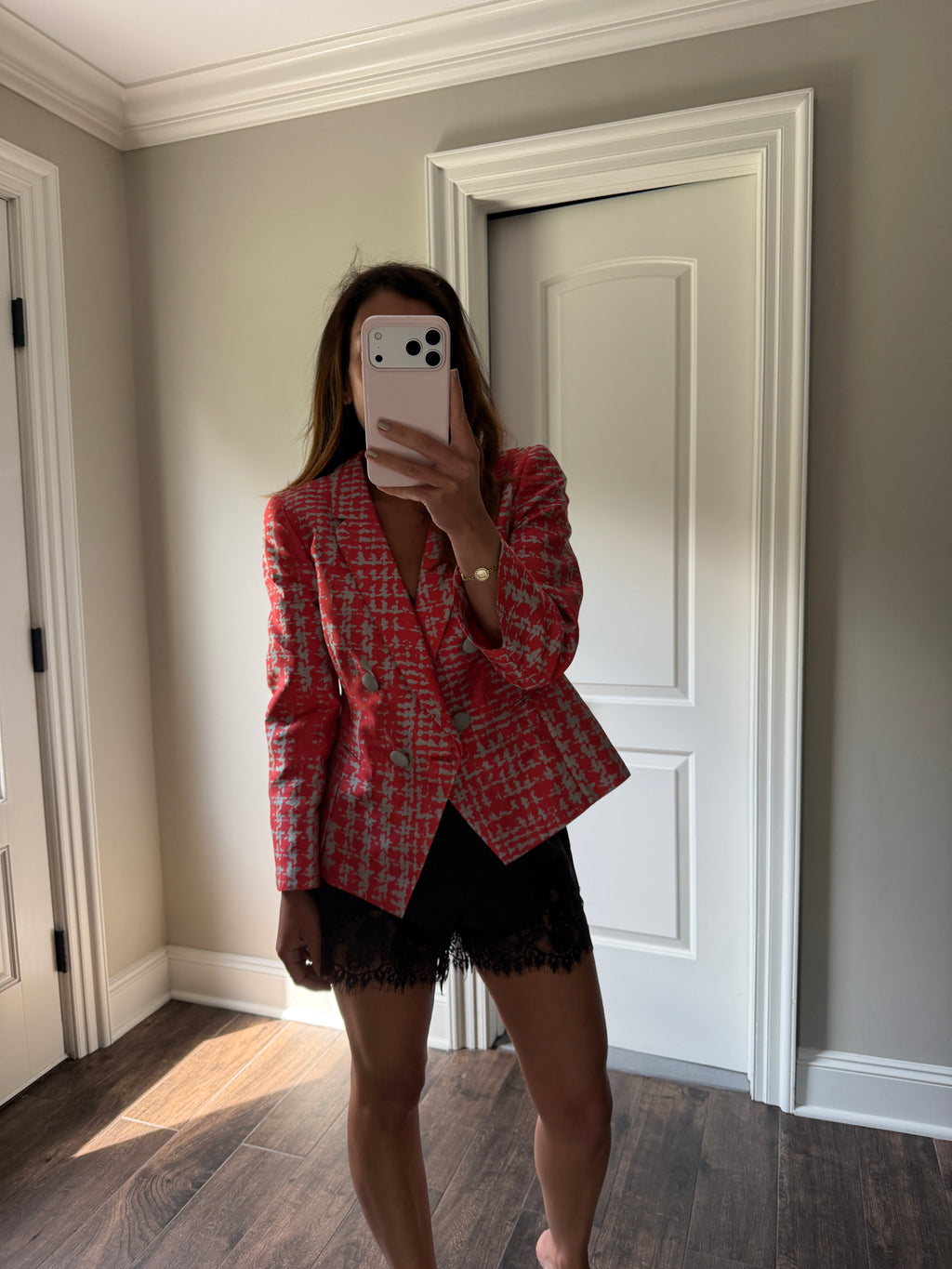 Armani Collezioni Pink Printed Shawl Collar Blazer IT 44 Designer Jacket