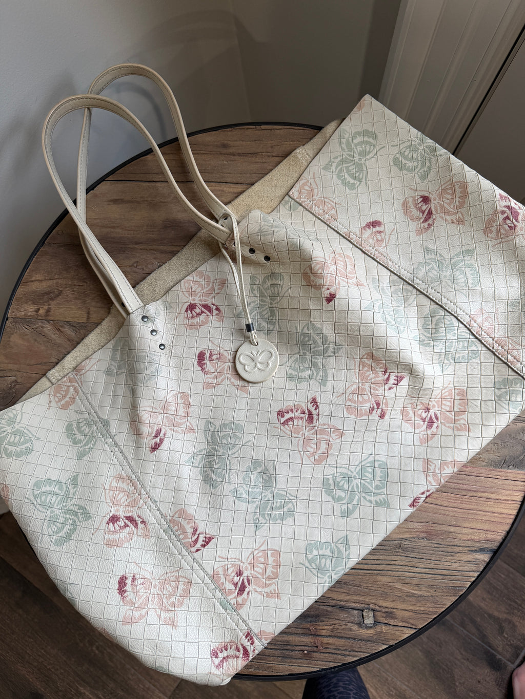 Bottega Veneta Mirage Butterfly Intrecciato Leather Tote Neutral Multi Print