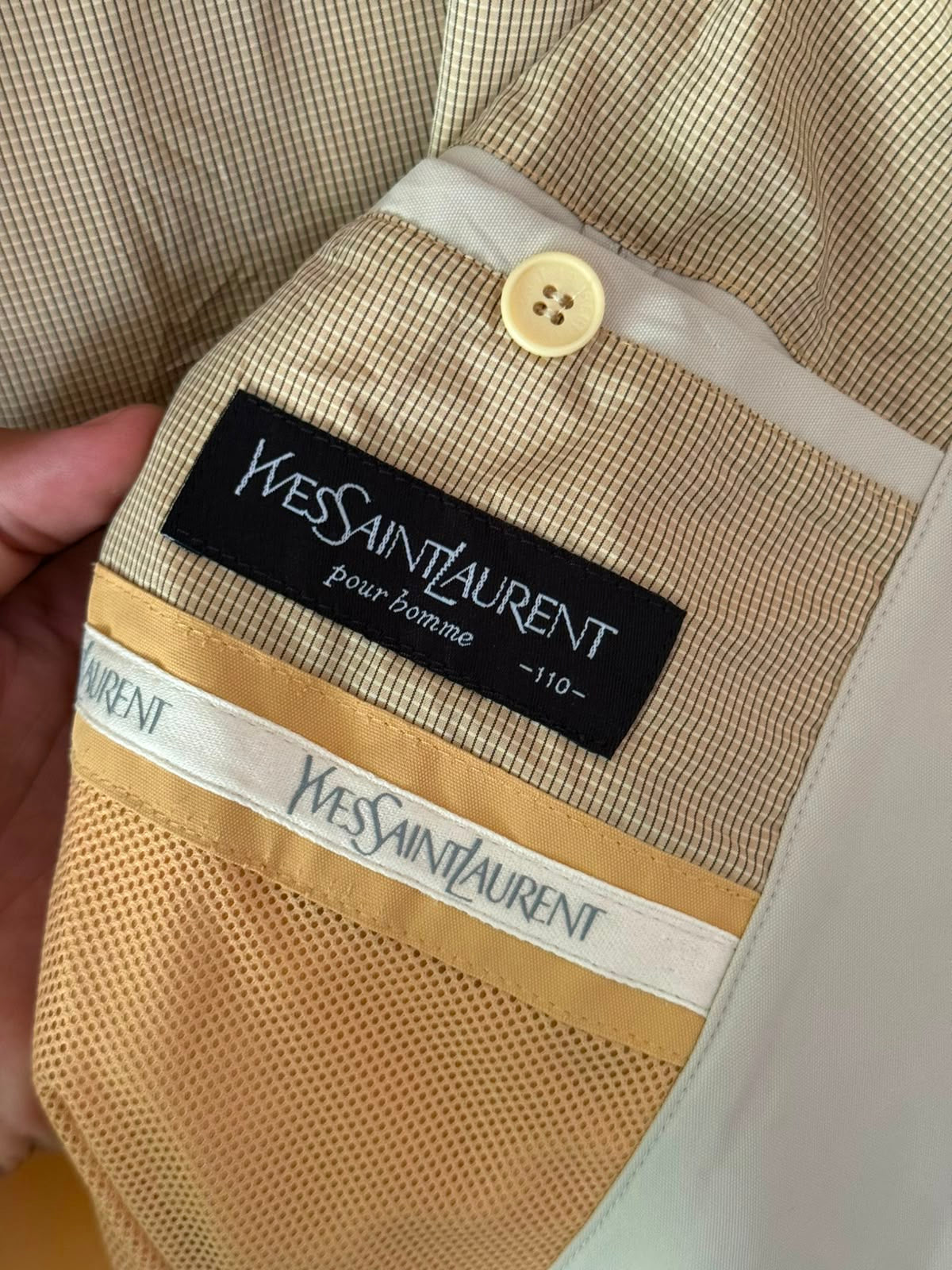 Yves Saint Laurent Vintage 90s Yellow YSL Logo Windbreaker Jacket White Logo Size 110 Oversized