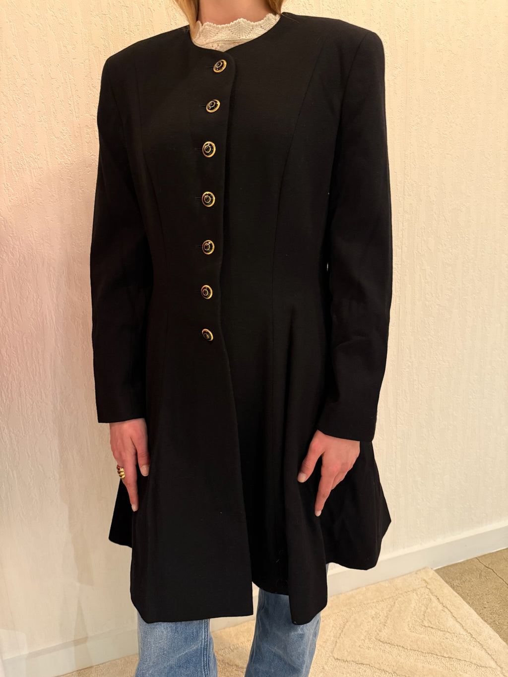 Escada by Margaretha Ley Black Wool Coat Jacket Small Longline Classic