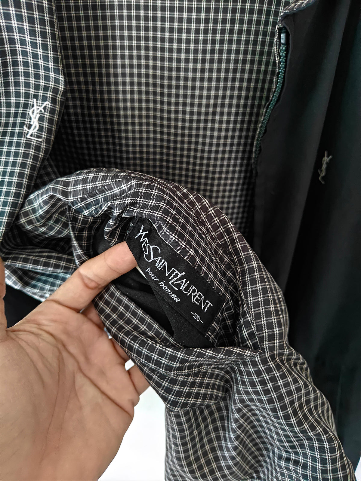 Yves Saint Laurent Vintage YSL Reversible Black Checkered Windbreaker Bomber Jacket Size 100