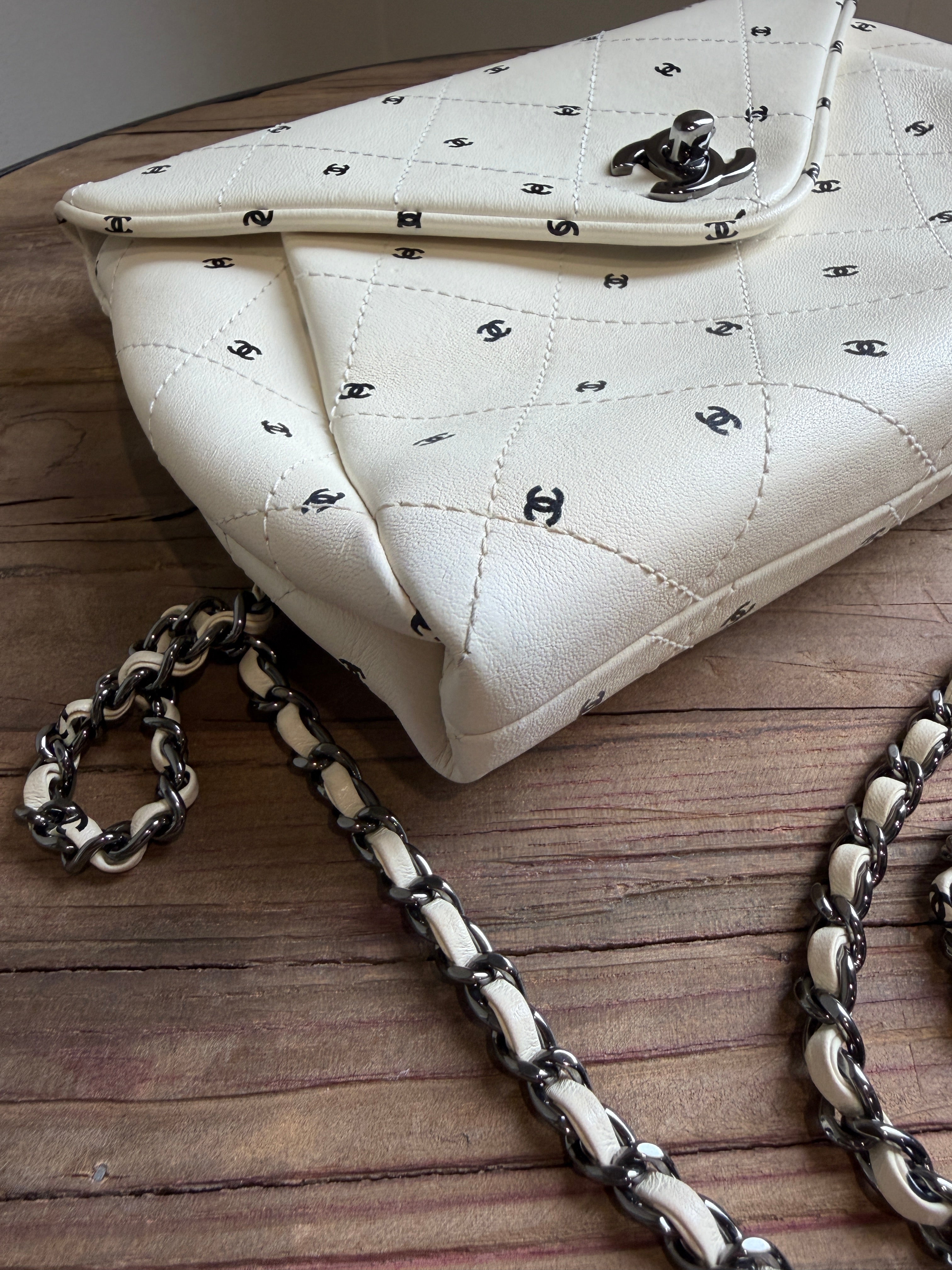 Chanel White Lambskin CC Logo Envelope Clutch Crossbody Bag | Silver Hardware
