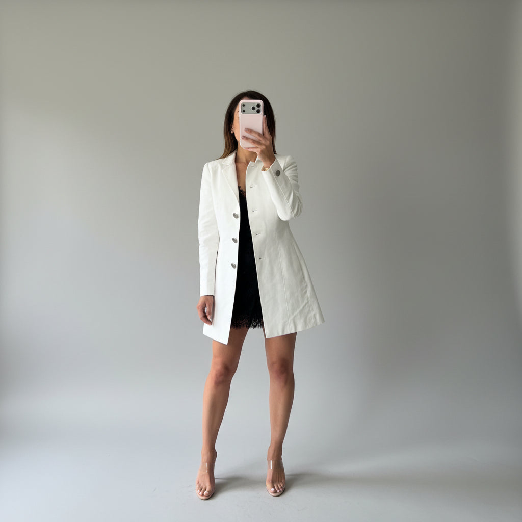 Chanel White Cotton Silver Button Blazer