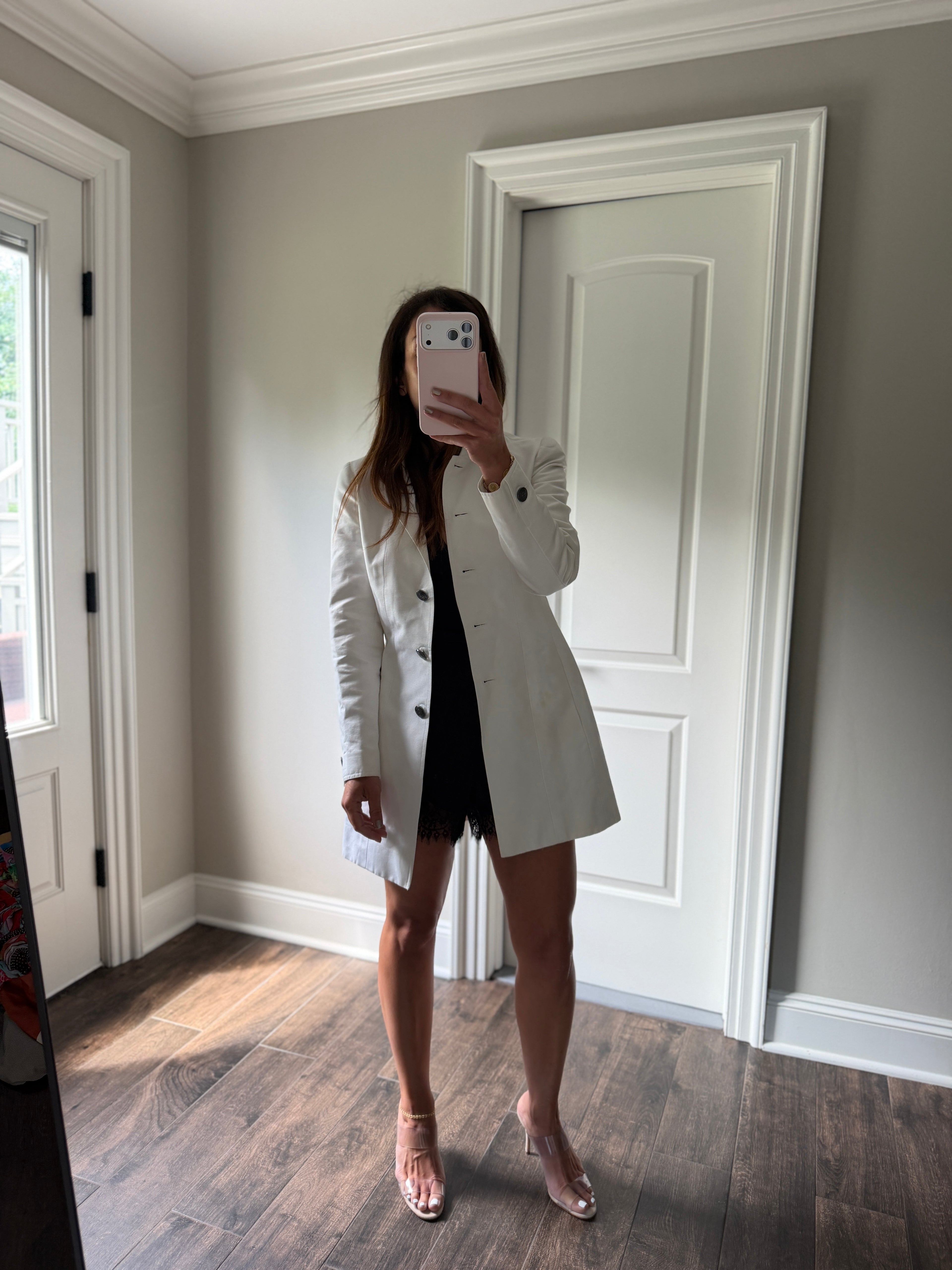 Chanel White Cotton Silver Button Blazer