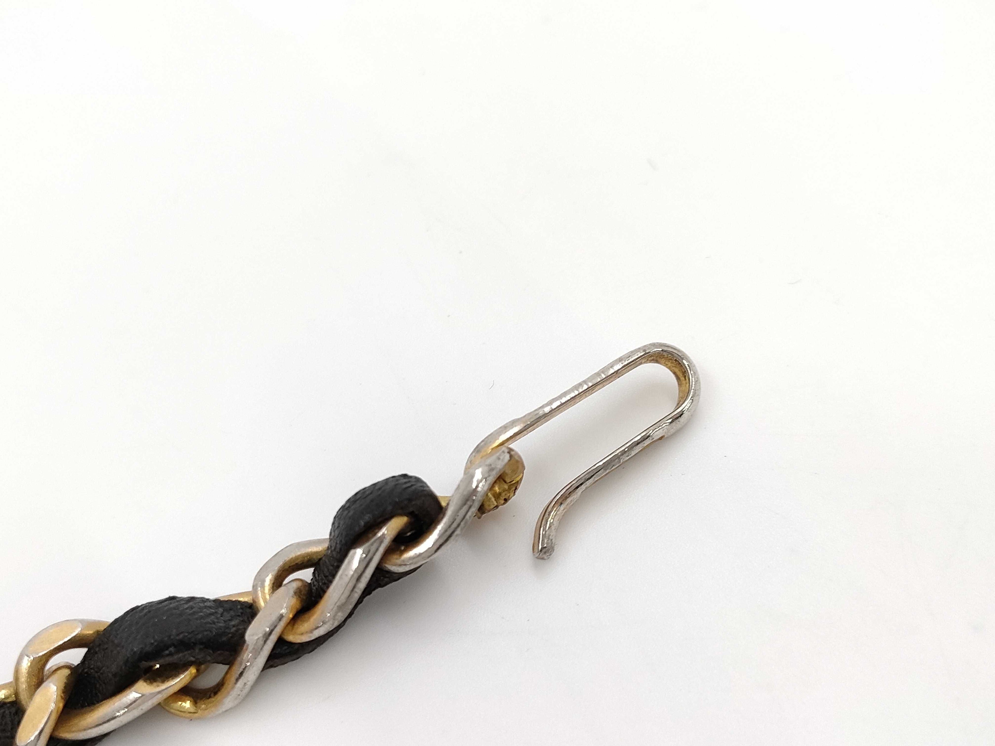 Chanel Leather Woven Chain Strap Necklace Belt Gold Tone Black Leather Medallion Charm