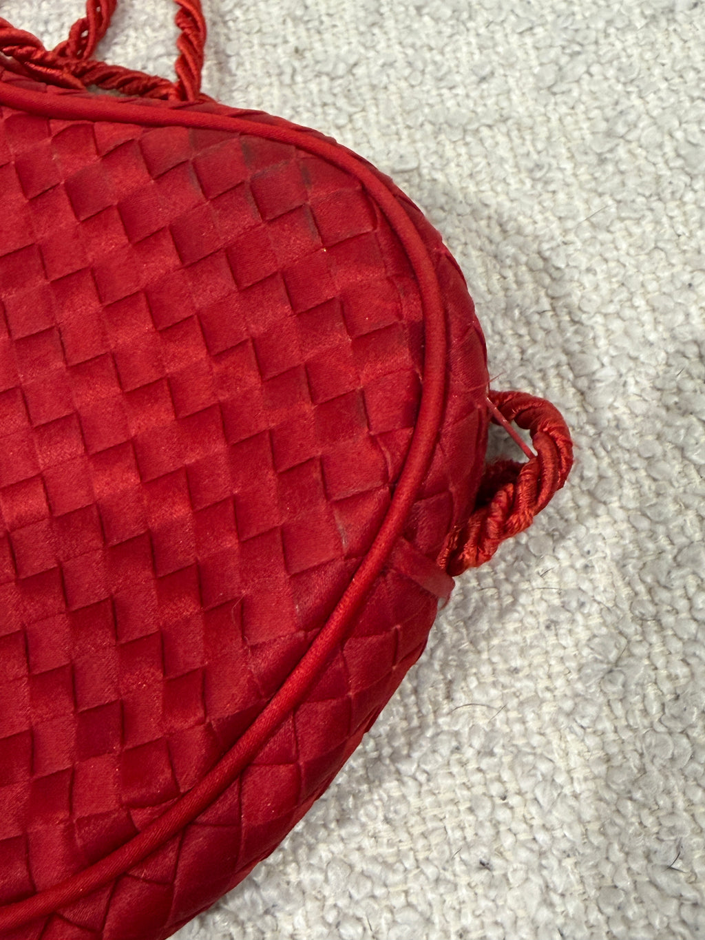 Bottega Veneta Rare Red Satin Heart Intrecciato Crossbody Bag