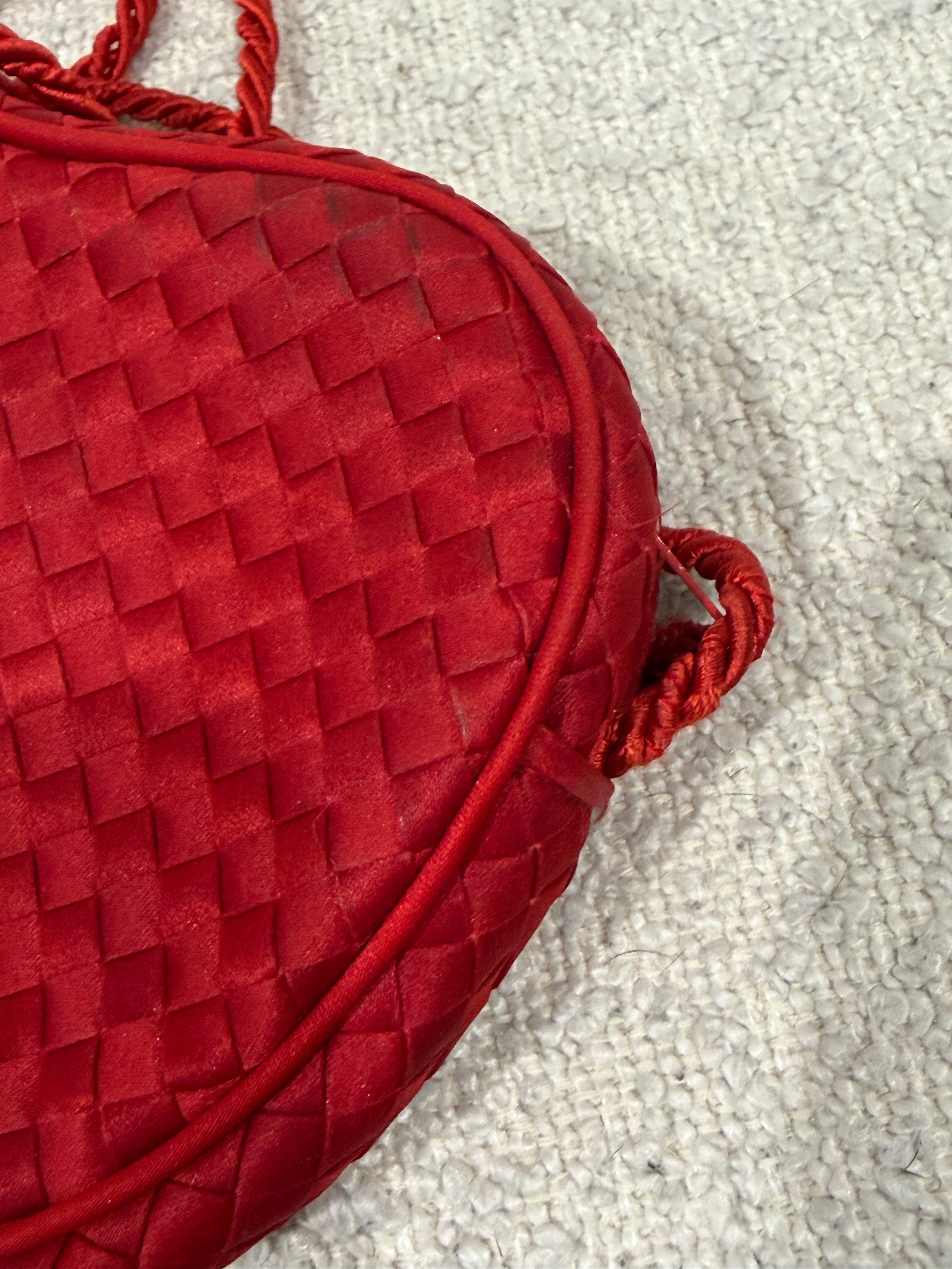 Bottega Veneta Rare Red Satin Heart Intrecciato Crossbody Bag
