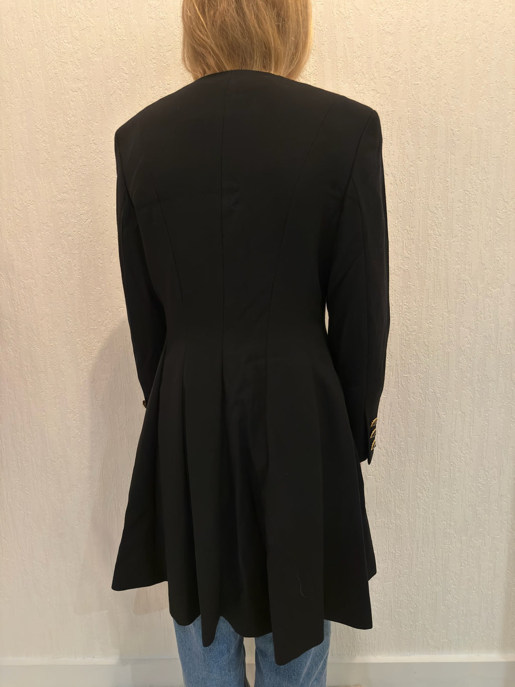 Escada by Margaretha Ley Black Wool Coat Jacket Small Longline Classic
