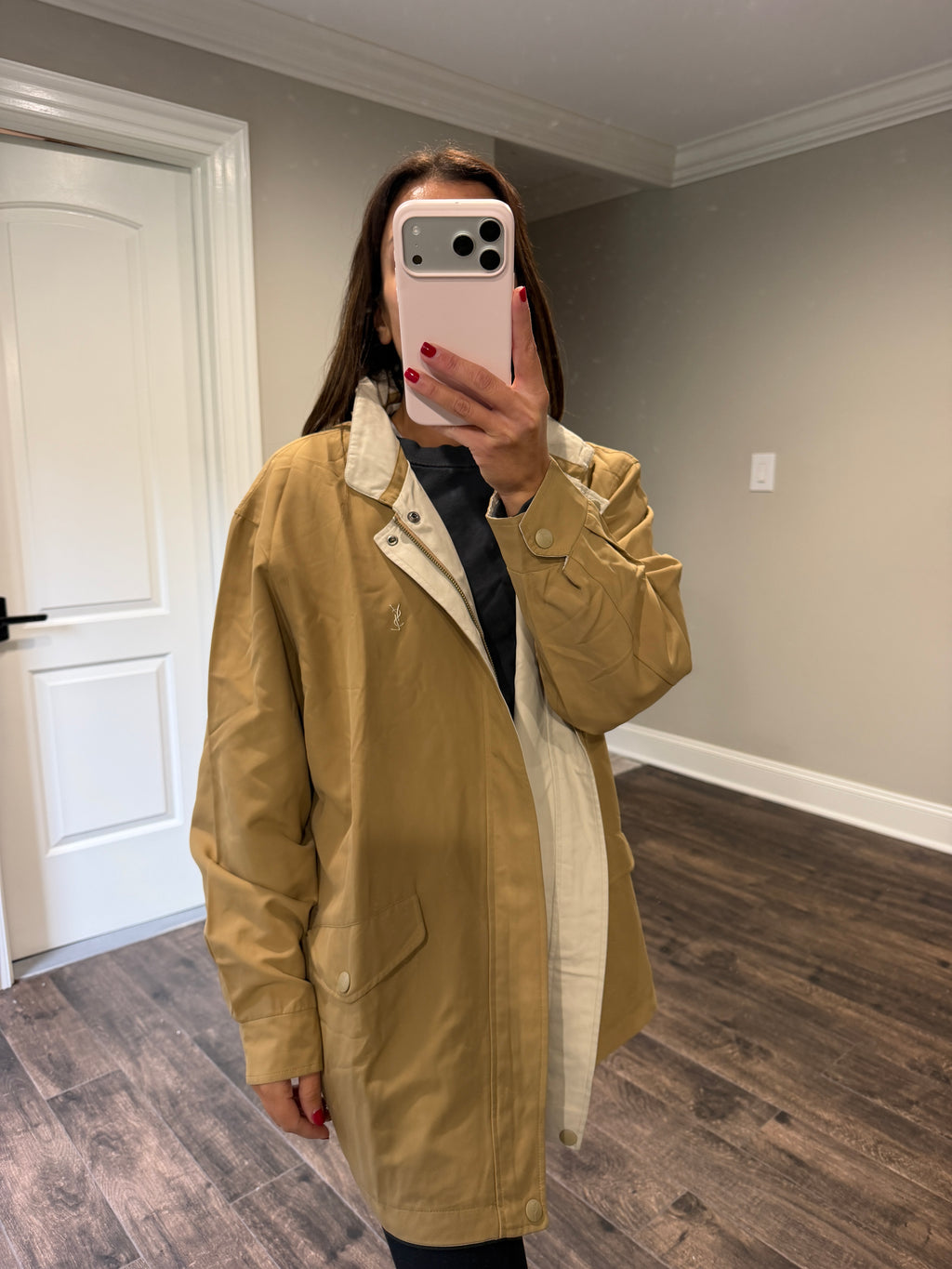 Yves Saint Laurent Vintage YSL Reversible Khaki Beige Windbreaker Bomber Jacket Size 100