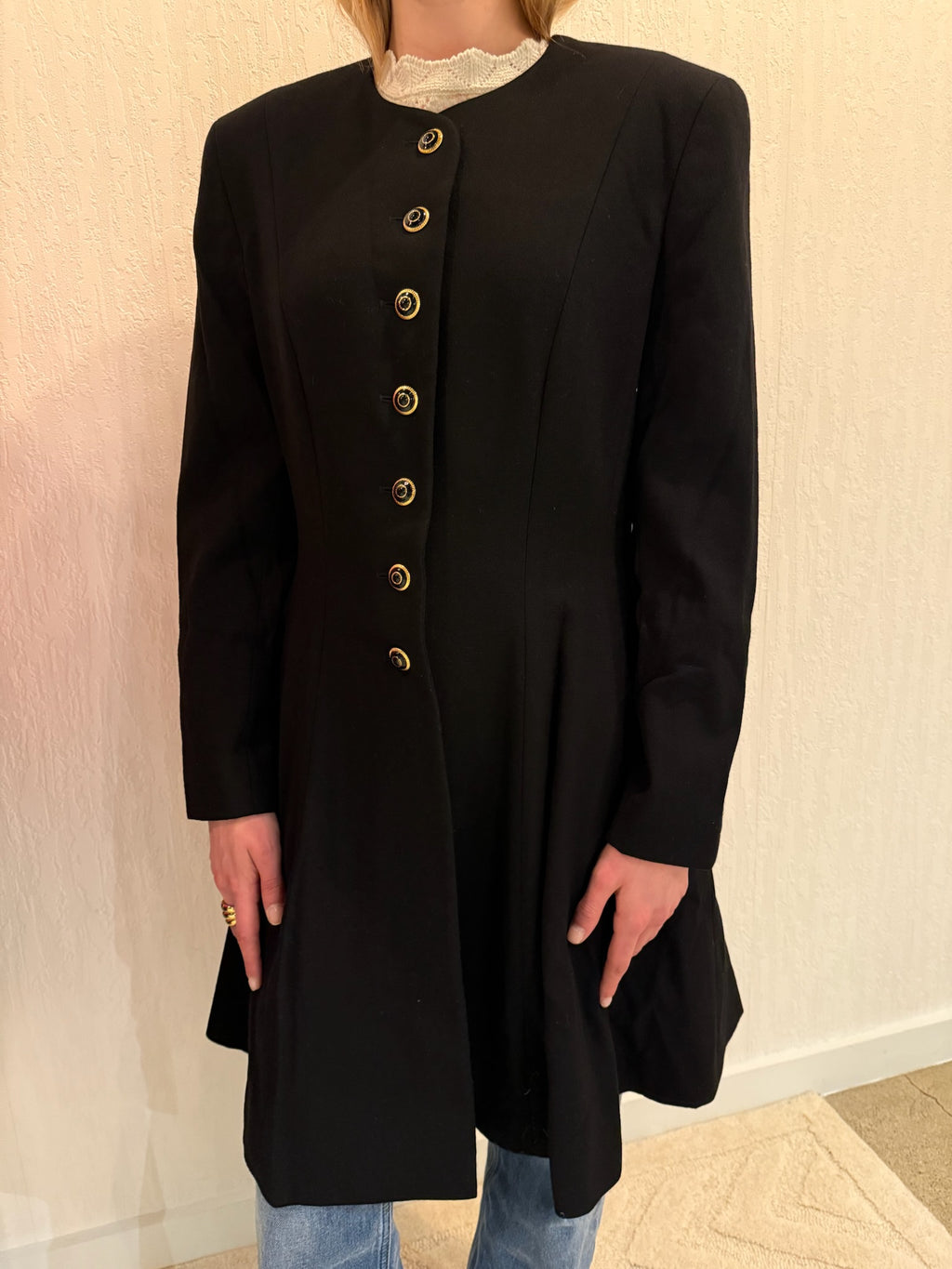 Escada by Margaretha Ley Black Wool Coat Jacket Small Longline Classic