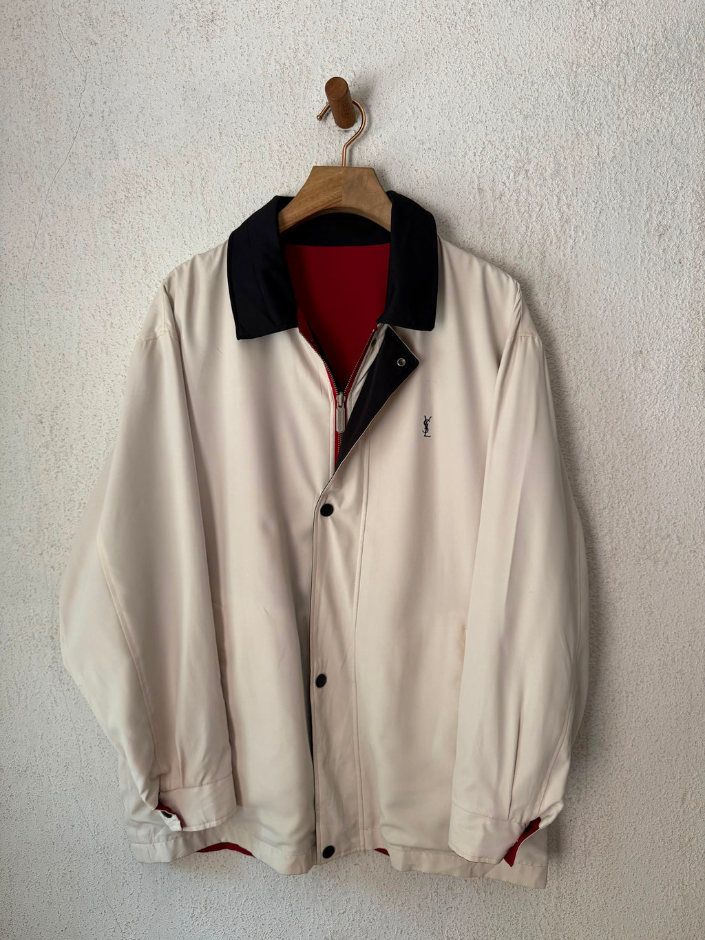 Yves Saint Laurent Vintage Reversible Red White YSL Bomber Windbreaker Jacket Size 105