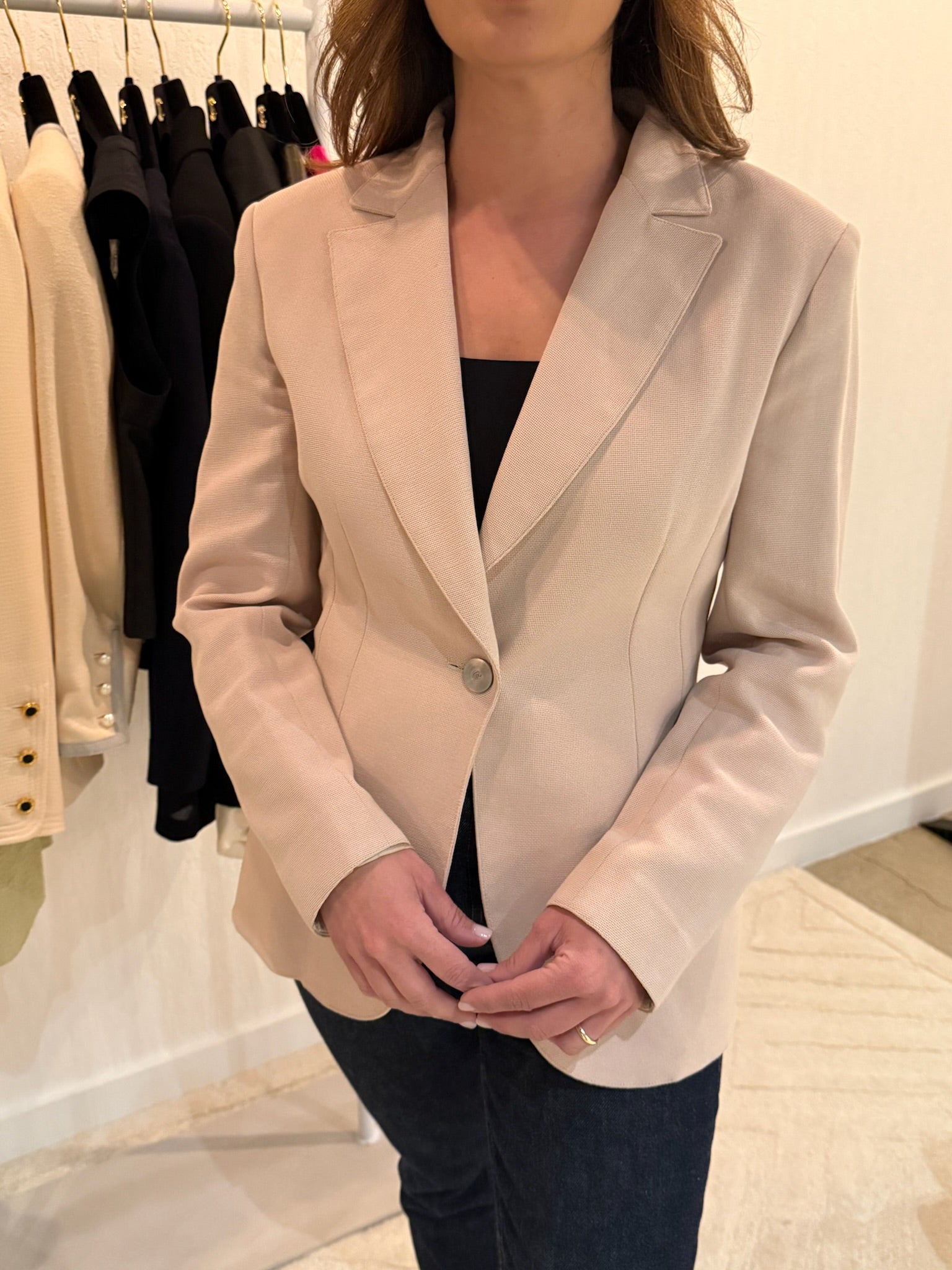Chanel 1998 CC Logo Cotton One Button Blazer FR38