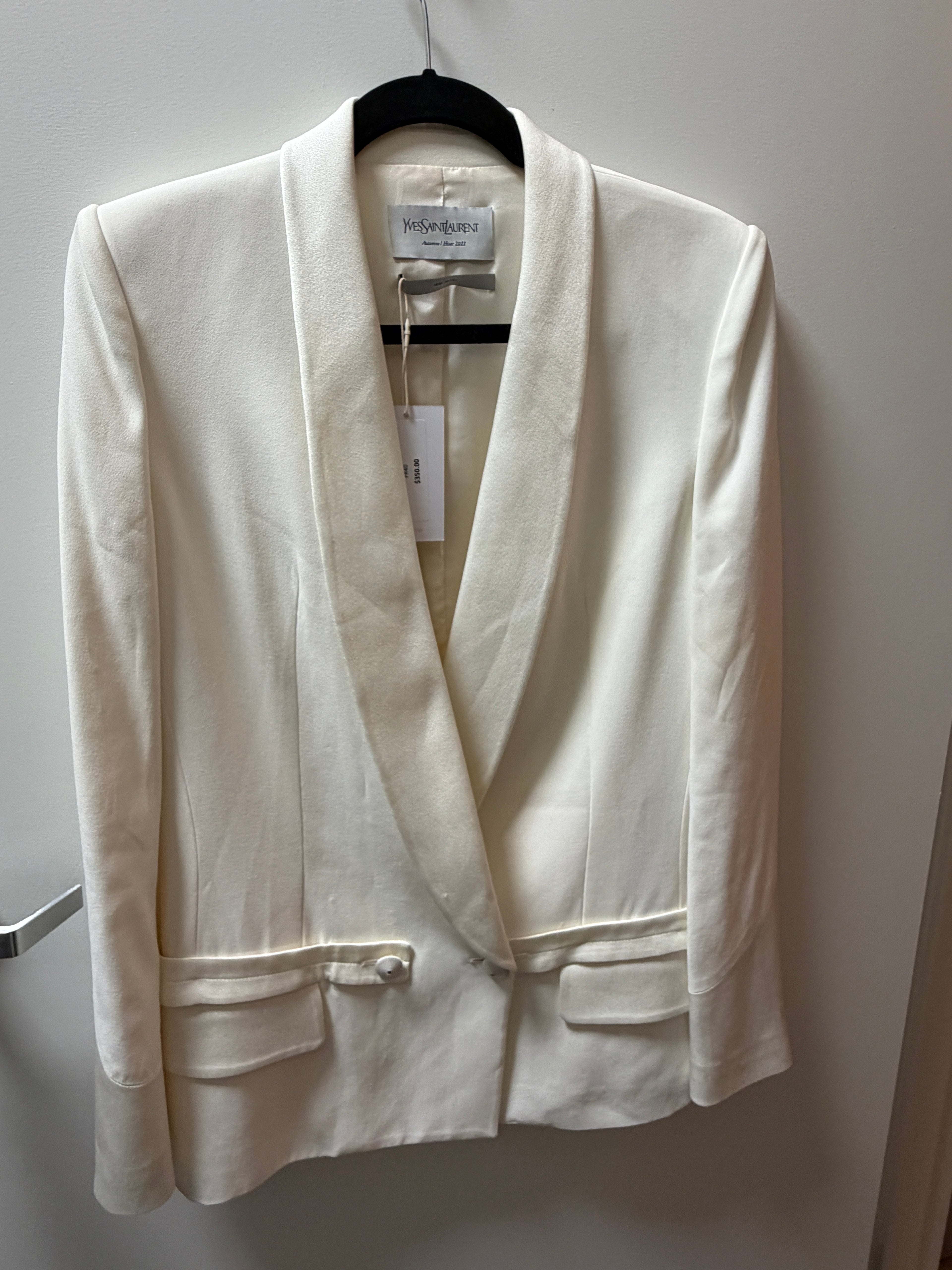 Saint Laurent Ivory Tuxedo Blazer Jacket FR 40 Cream Tailored Evening Jacket
