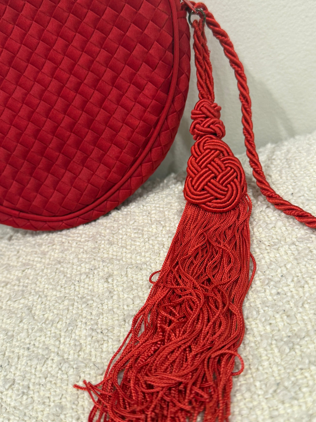 Bottega Veneta Rare Red Satin Heart Intrecciato Crossbody Bag