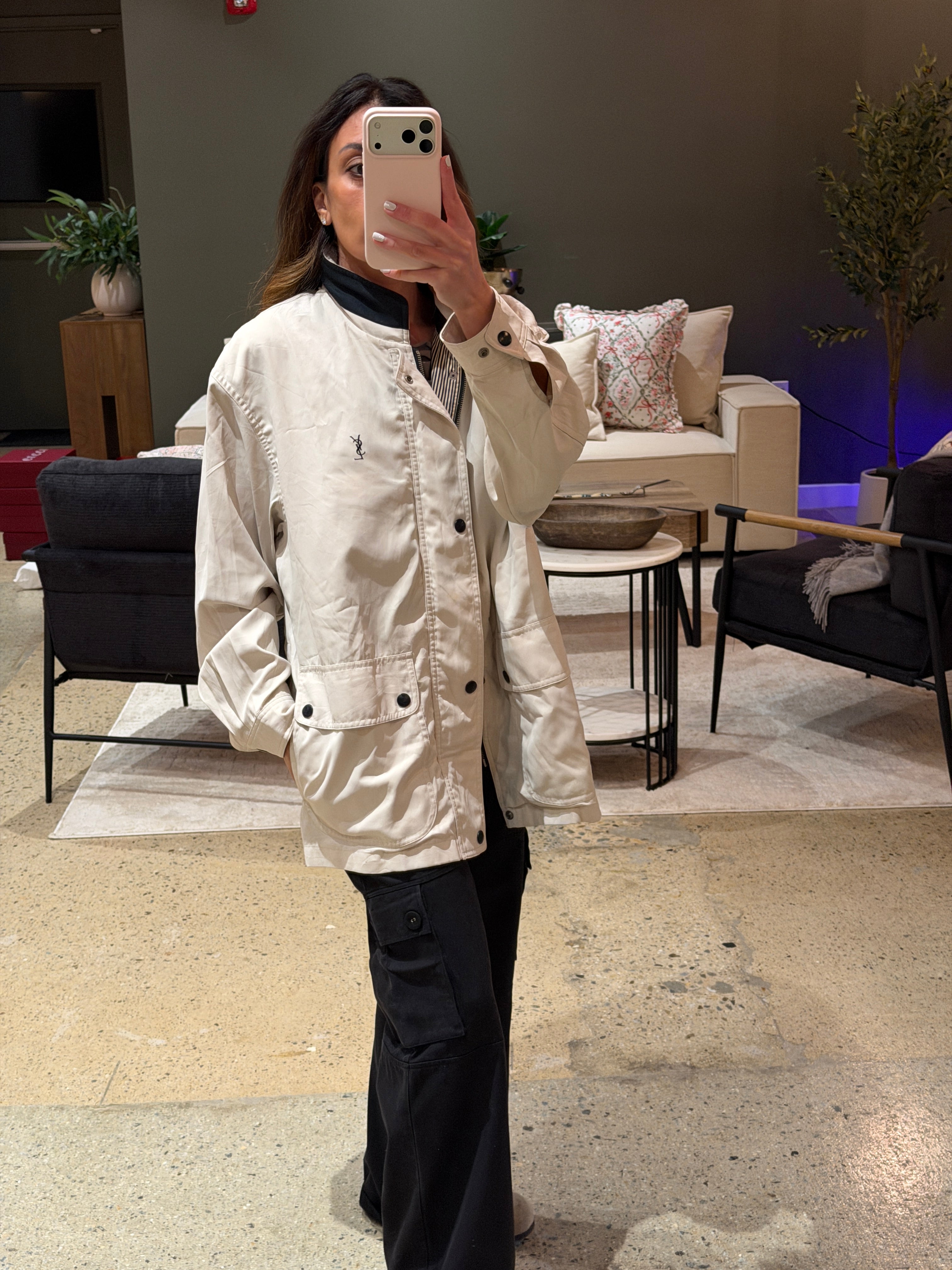 Saint Laurent Off White Double Pocket Windbreaker Jacket w/ Hood