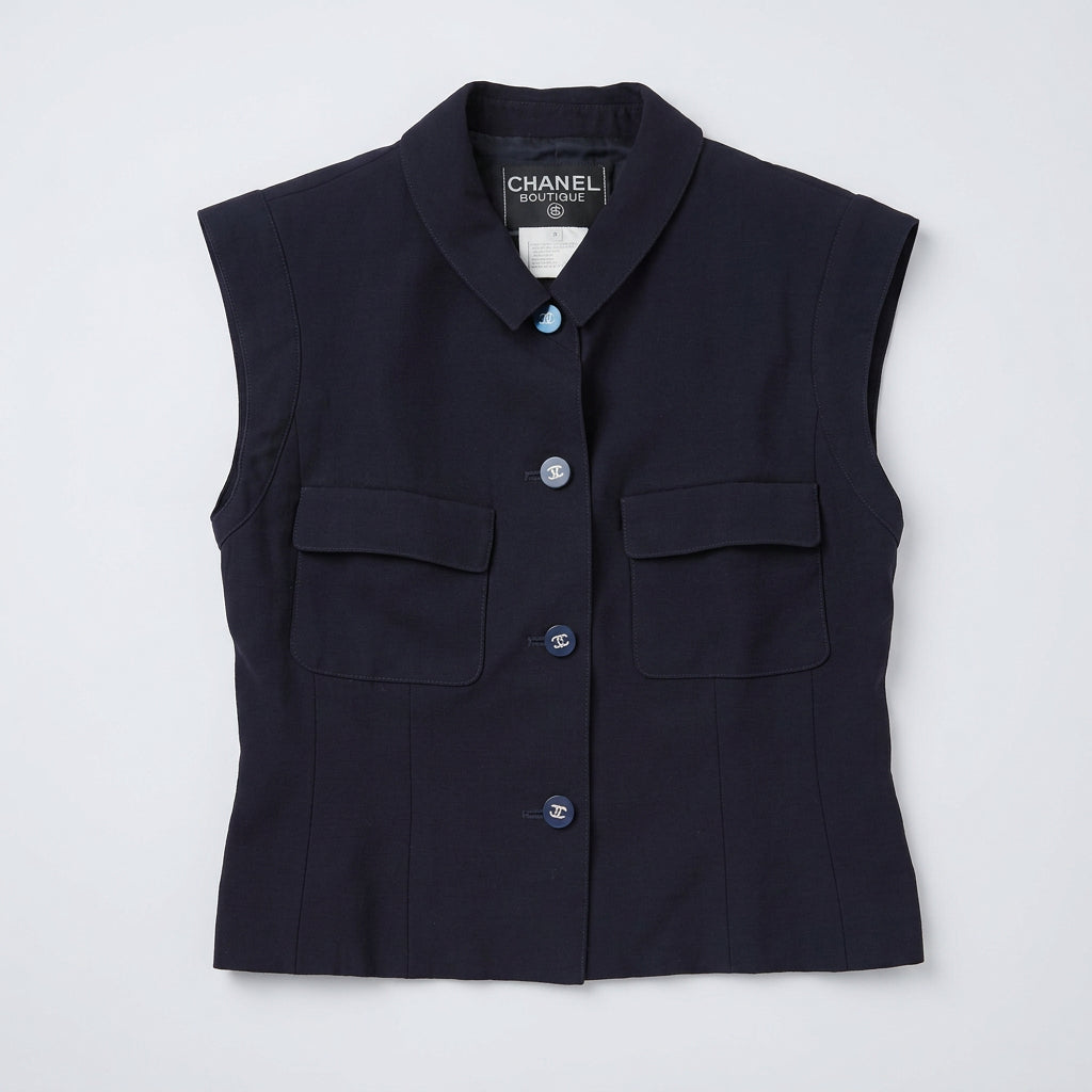 Chanel 1996 Crop Navy Vest