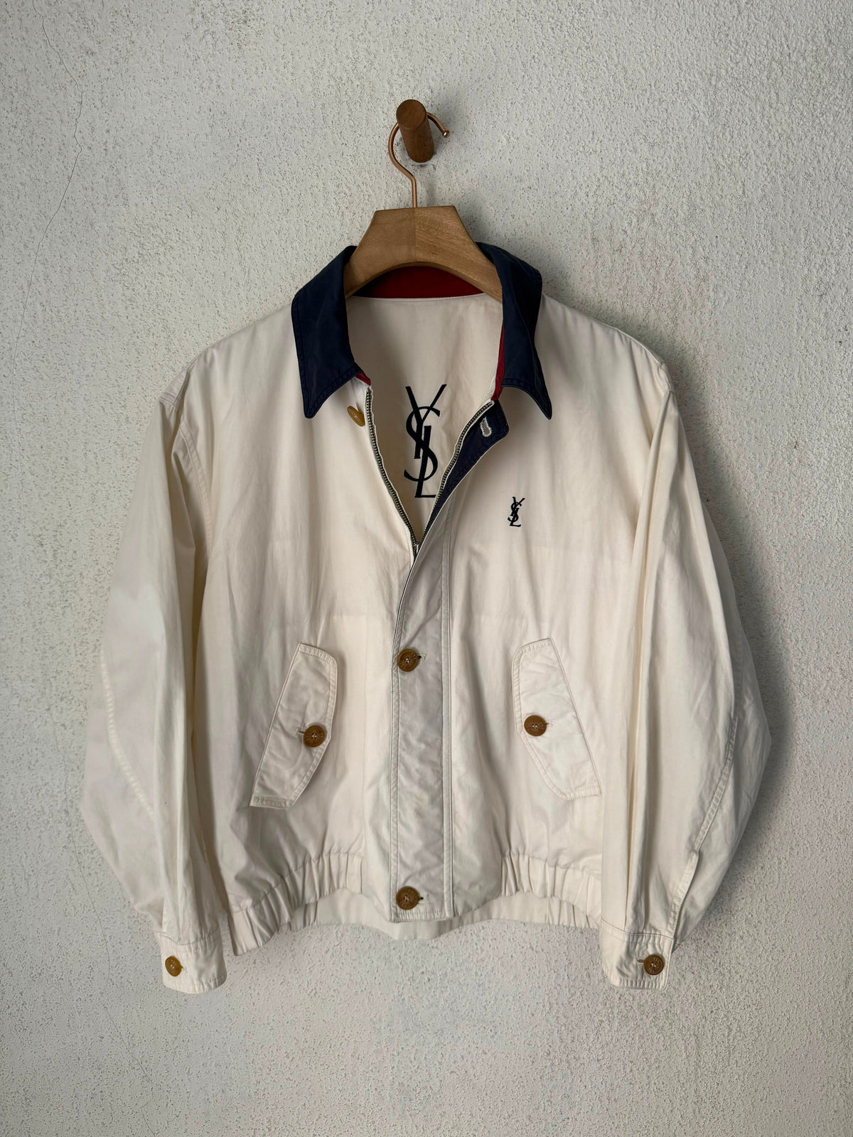 Yves Saint Laurent YSL Vintage Ivory Logo Bomber Windbreaker Jacket Size 90