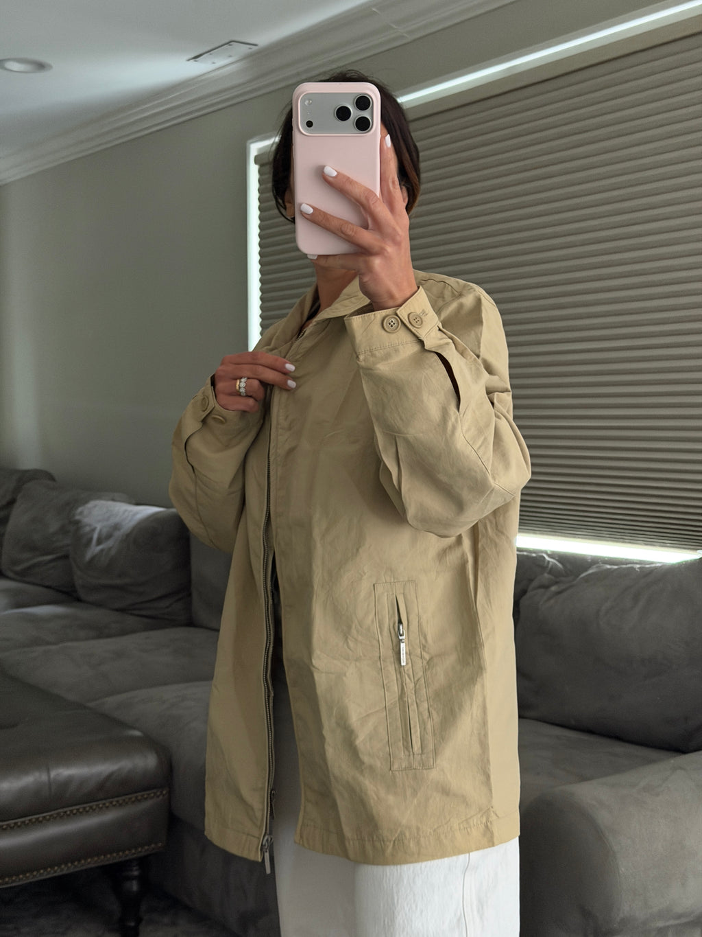 Yves Saint Laurent Vintage 90s Beige Windbreaker Brown YSL Logo Size 95