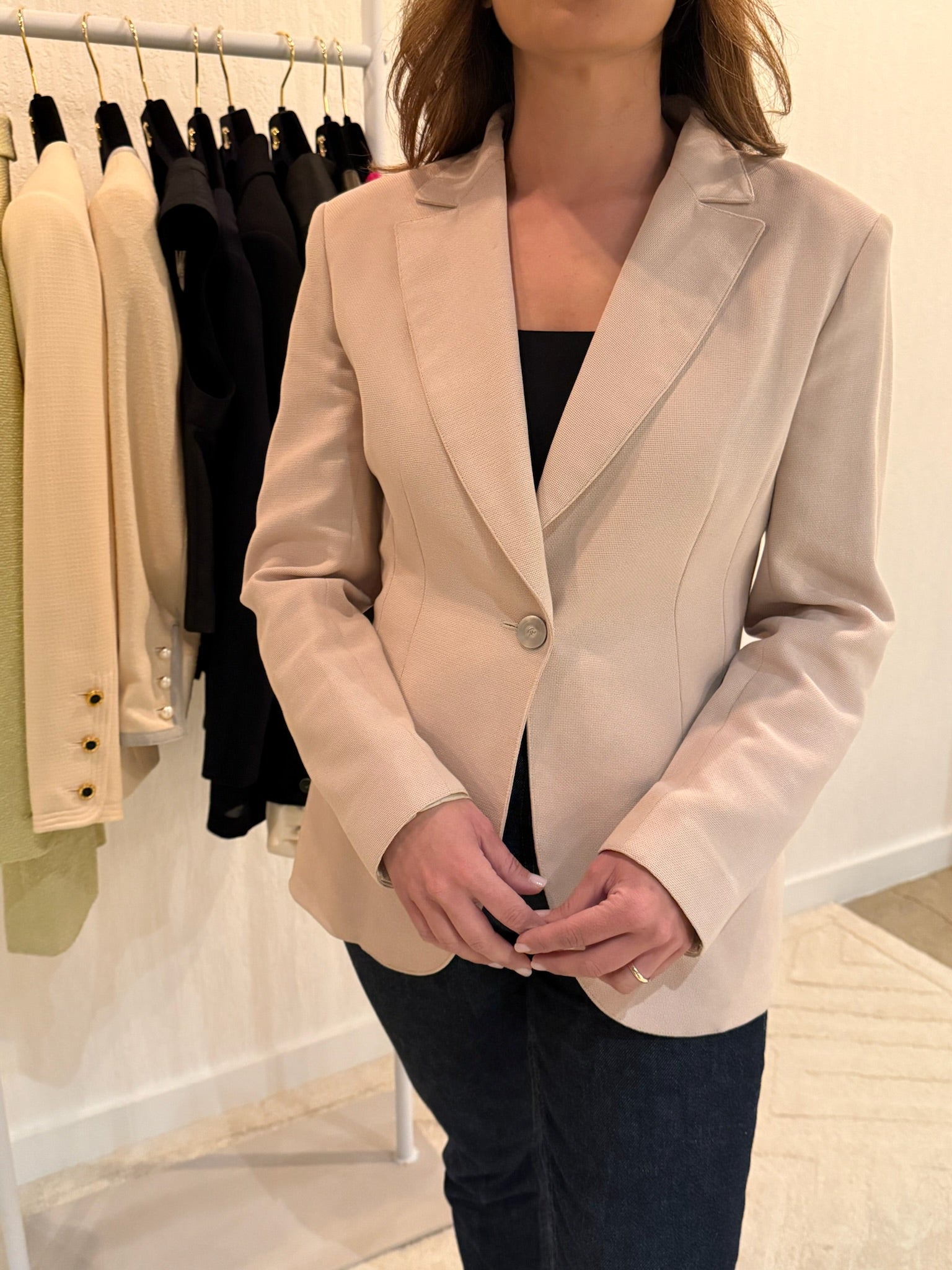 Chanel 1998 CC Logo Cotton One Button Blazer FR38