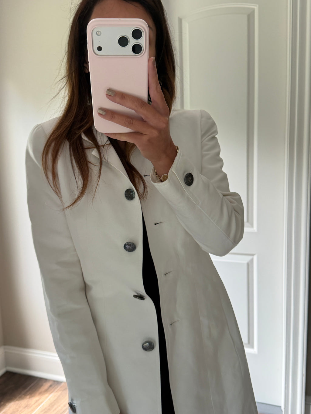 Chanel White Cotton Silver Button Blazer