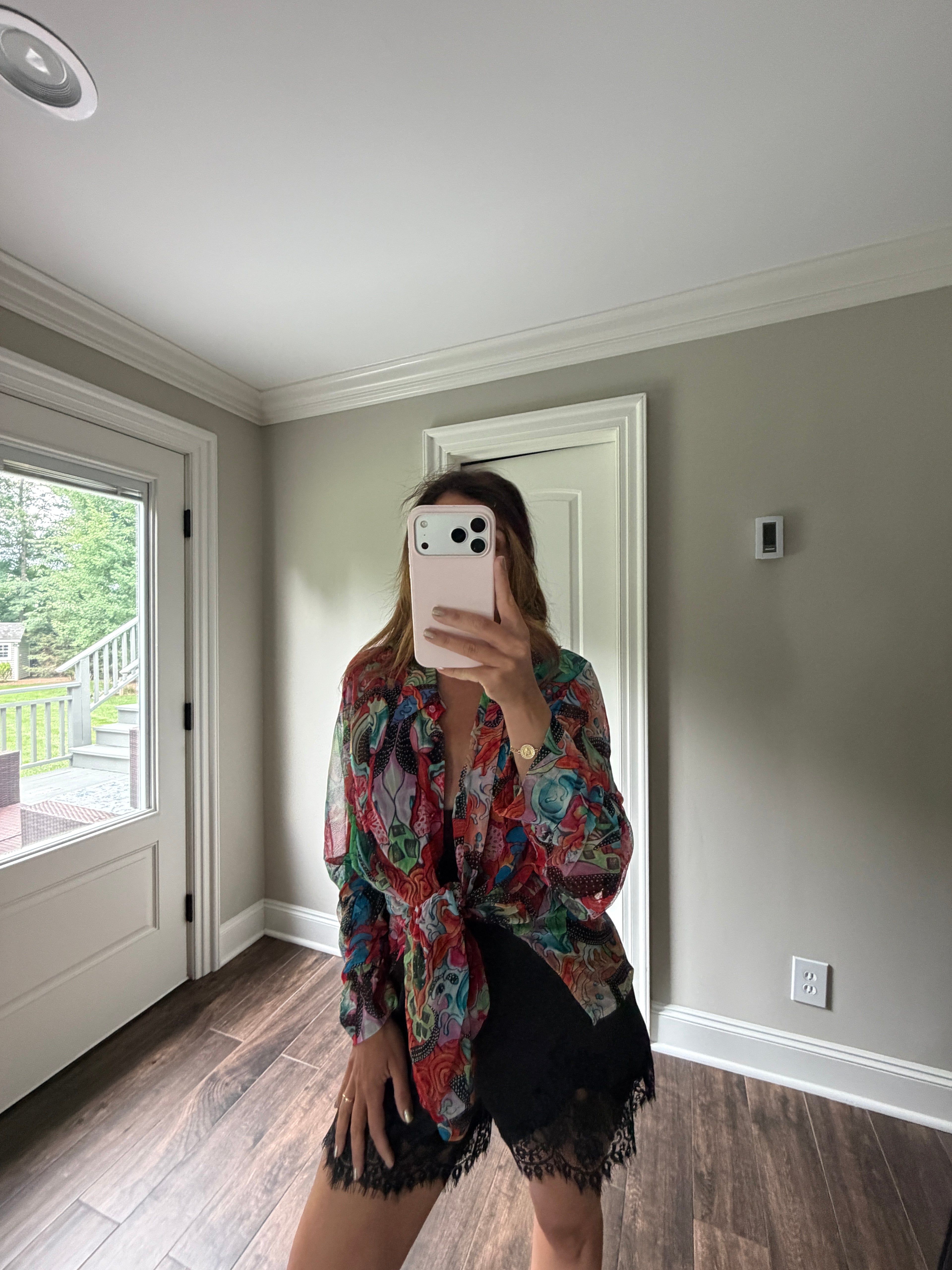 Escada Red Floral Print Button Up Blouse DE40 Long Sleeve Designer Top
