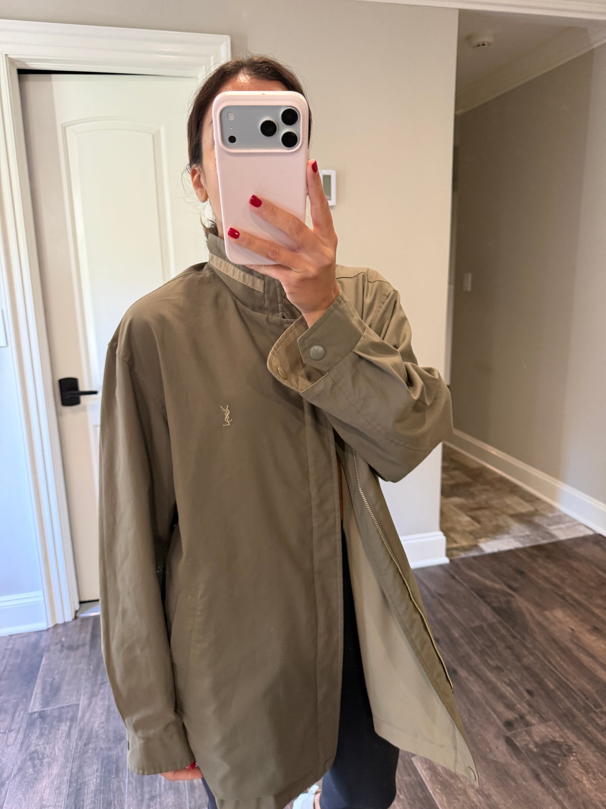 Yves Saint Laurent Vintage Reversible Bomber Windbreaker Jacket Grey Olive Size 95