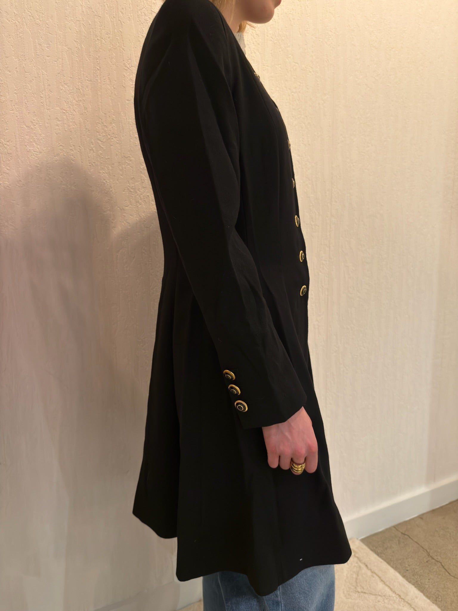 Escada by Margaretha Ley Black Wool Coat Jacket Small Longline Classic