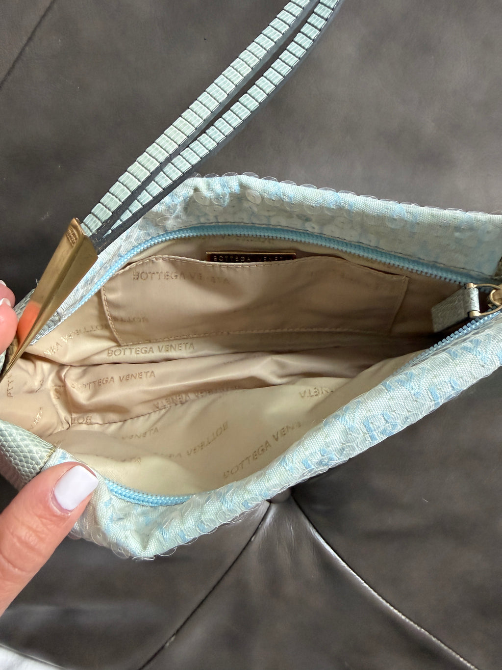 Bottega Veneta Blue Leather Shoulder Bag | Gold Tone Hardware