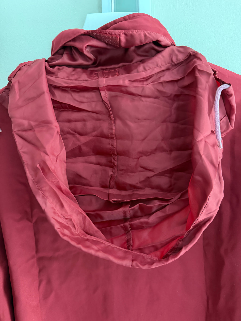 Yves Saint Laurent Vintage 90s Red YSL Logo Windbreaker Jacket Navy Logo Hidden Hood Size 100 Oversized