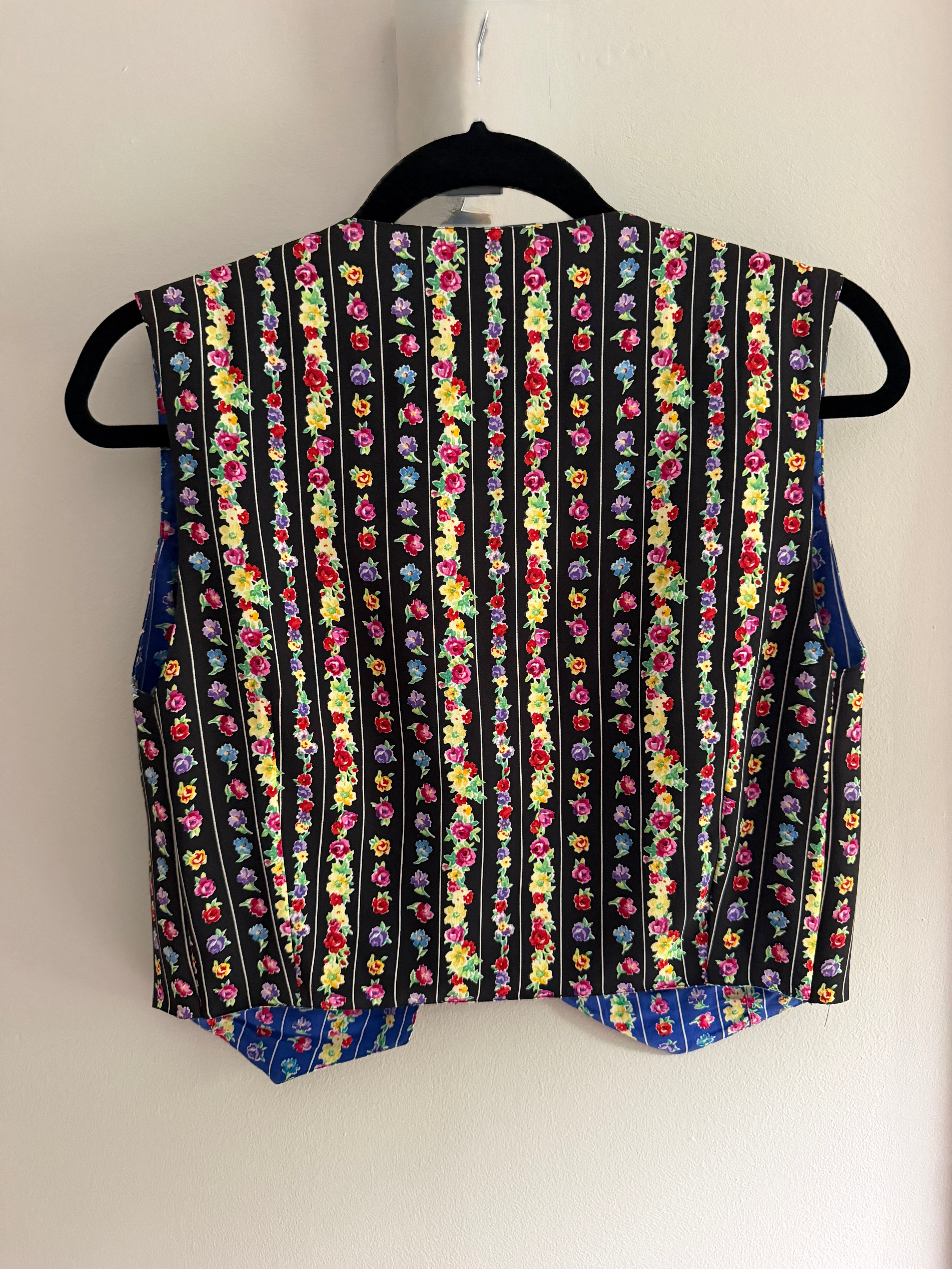 Gianni Versace Vintage 1994 Floral Pinstripe Silk Crop Vest Top | Size S