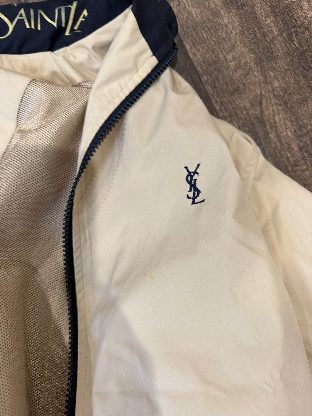 Yves Saint Laurent Vintage YSL Windbreaker Bomber Jacket Khaki Navy Size 100 Rare