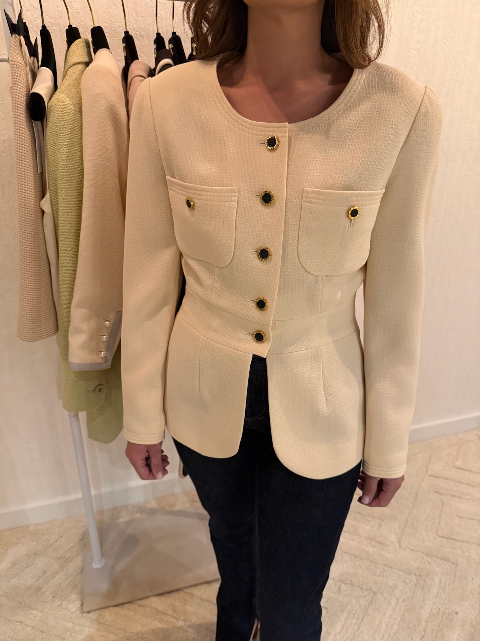 Chanel Beige Blazer Blk Buttons 1989