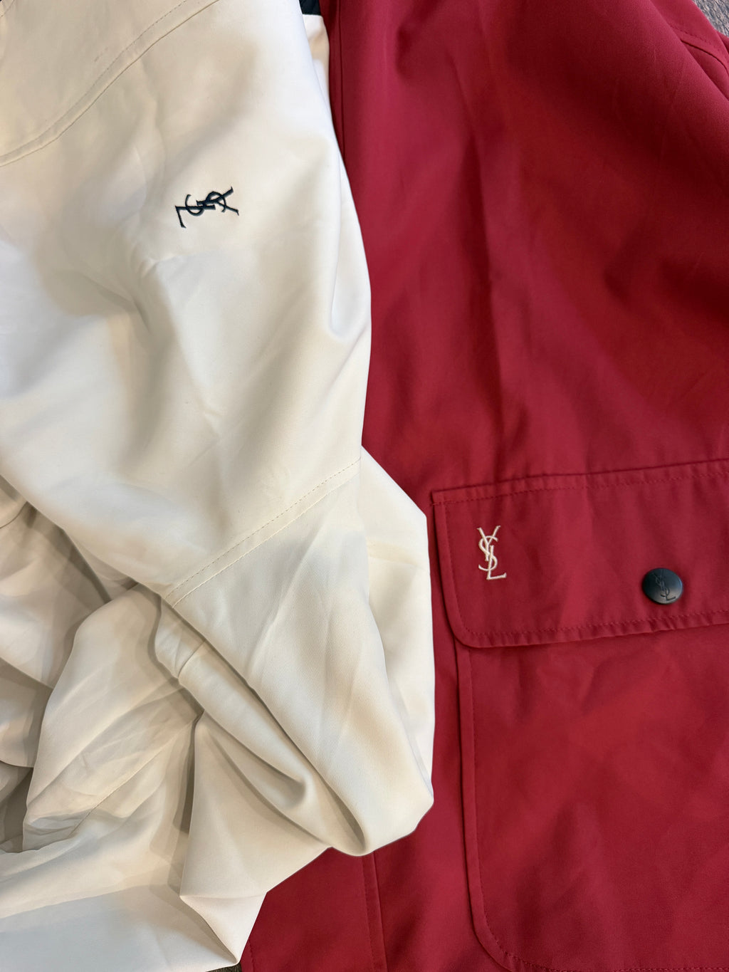 Yves Saint Laurent Vintage Reversible Red White YSL Bomber Windbreaker Jacket Size 105