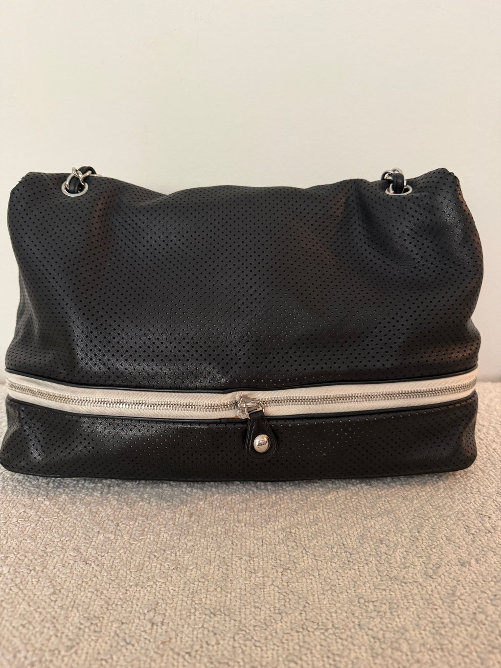 Chanel Black Perforated Zip Flap