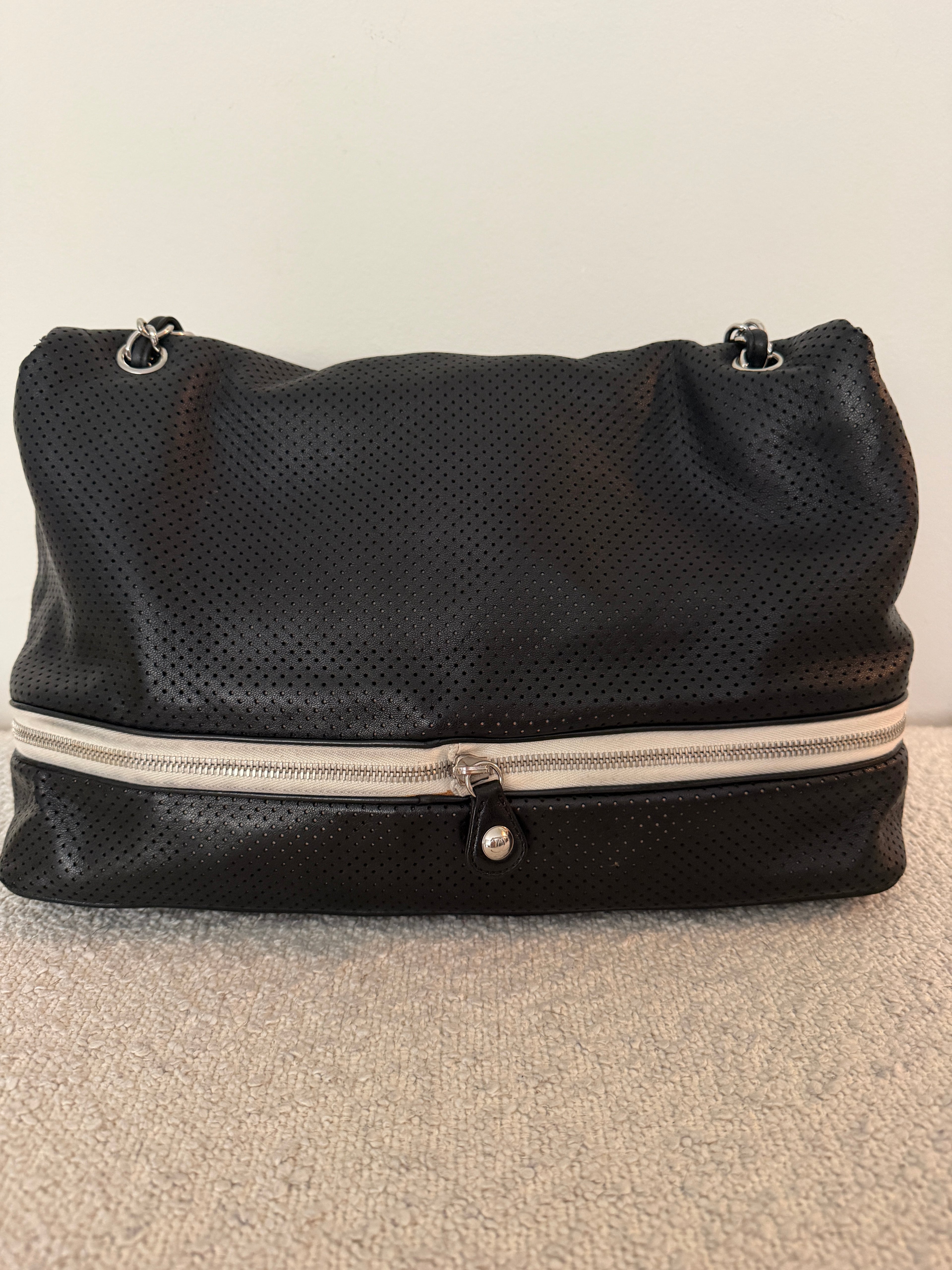 Chanel Black Perforated Zip Flap