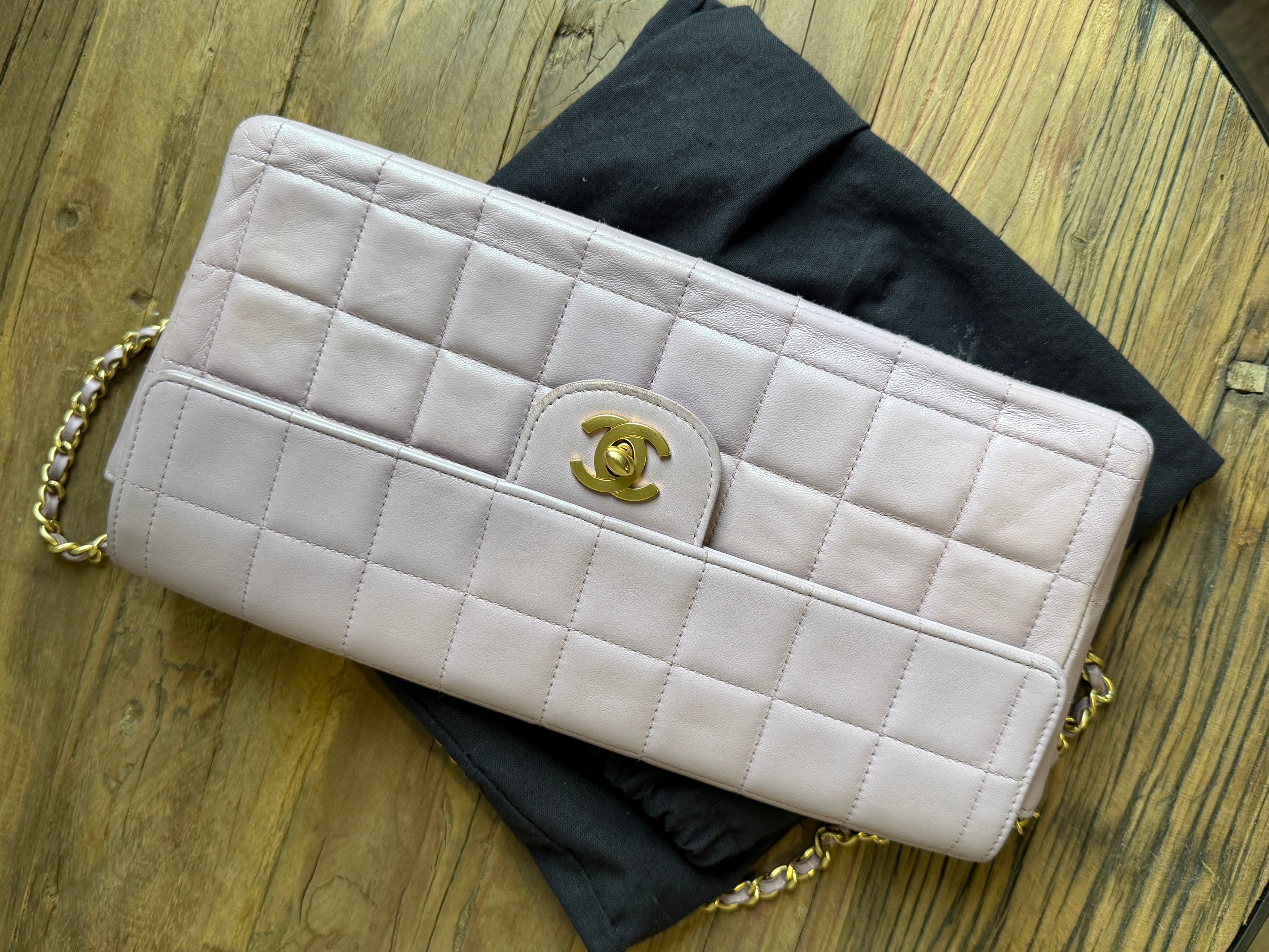 Chanel Vintage Purple Square Quilt East-West Flap Shoulder Bag Gold Hardware 2000–2002