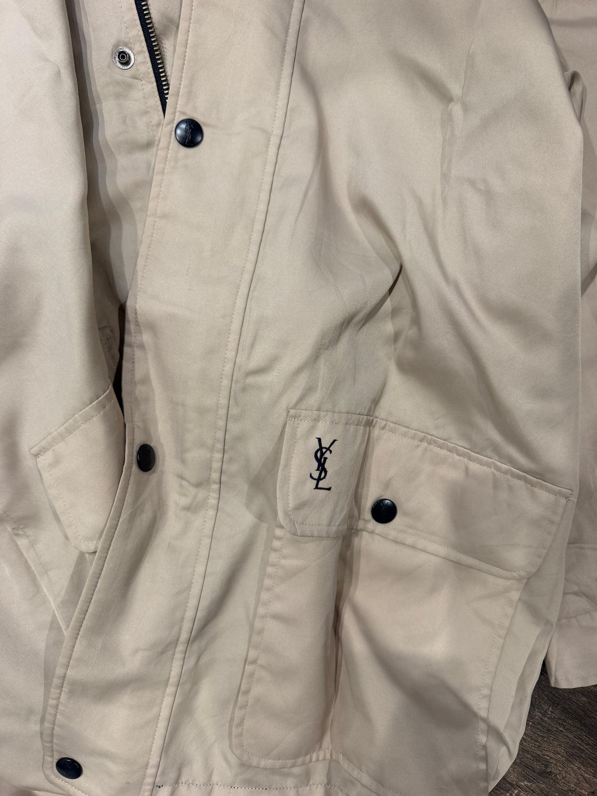Yves Saint Laurent Vintage YSL Reversible Black Khaki Windbreaker Bomber Jacket Size 100