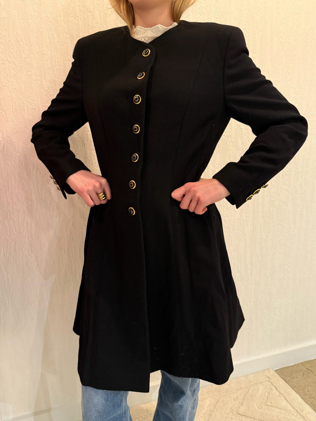 Escada by Margaretha Ley Black Wool Coat Jacket Small Longline Classic