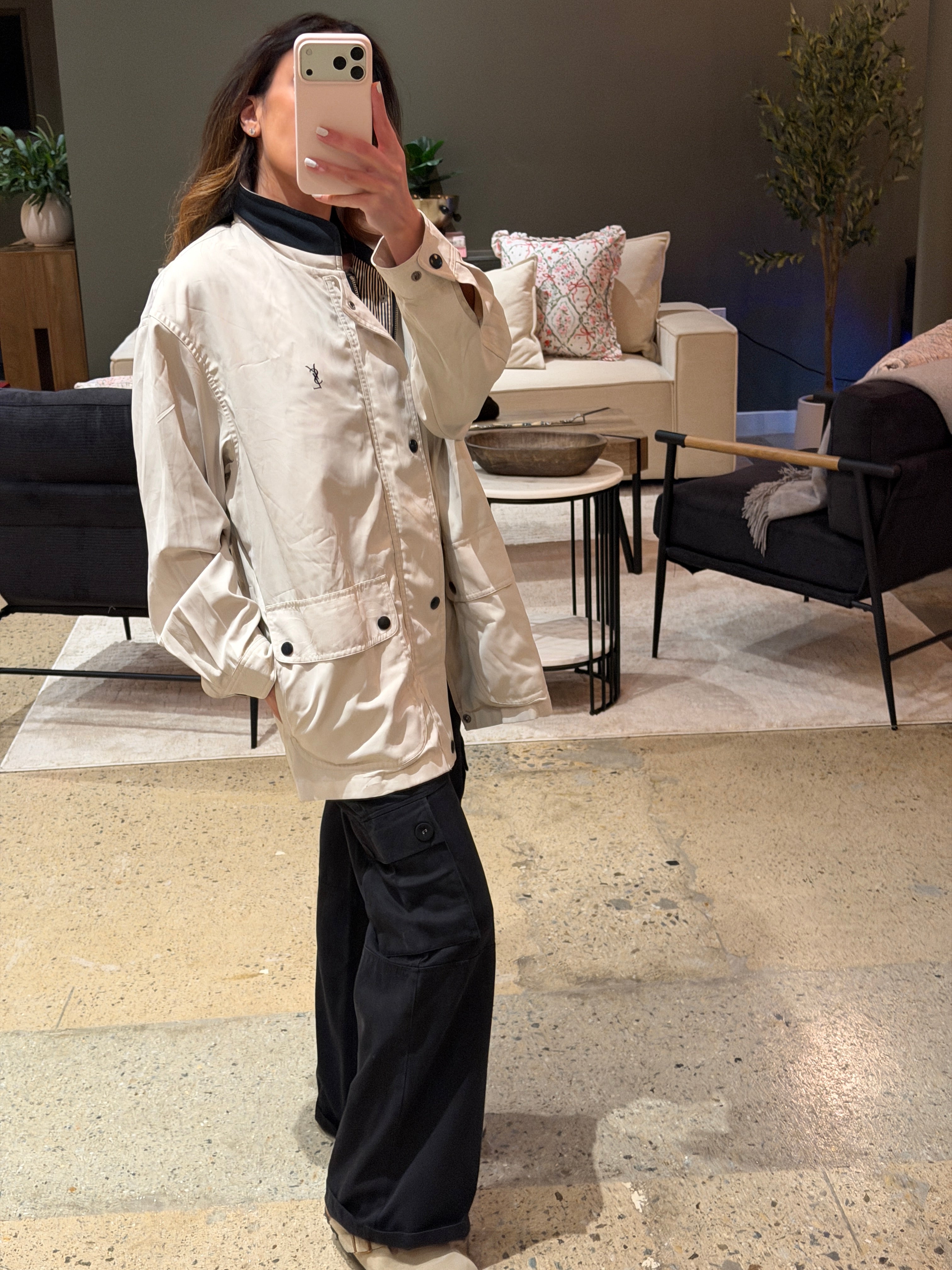 Saint Laurent Off White Double Pocket Windbreaker Jacket w/ Hood