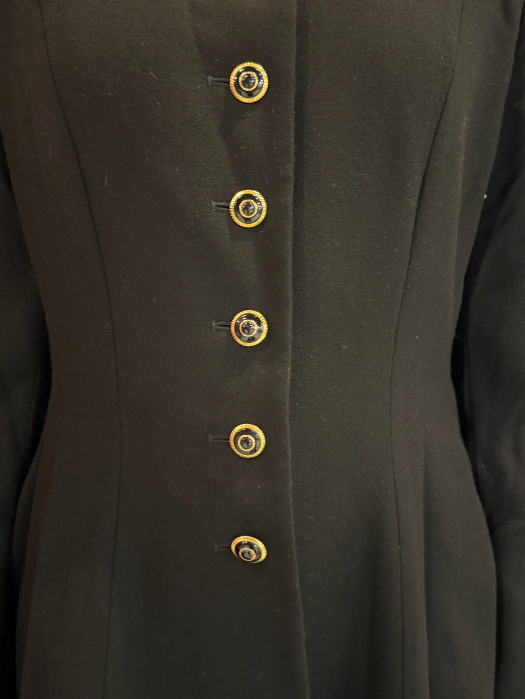 Escada by Margaretha Ley Black Wool Coat Jacket Small Longline Classic