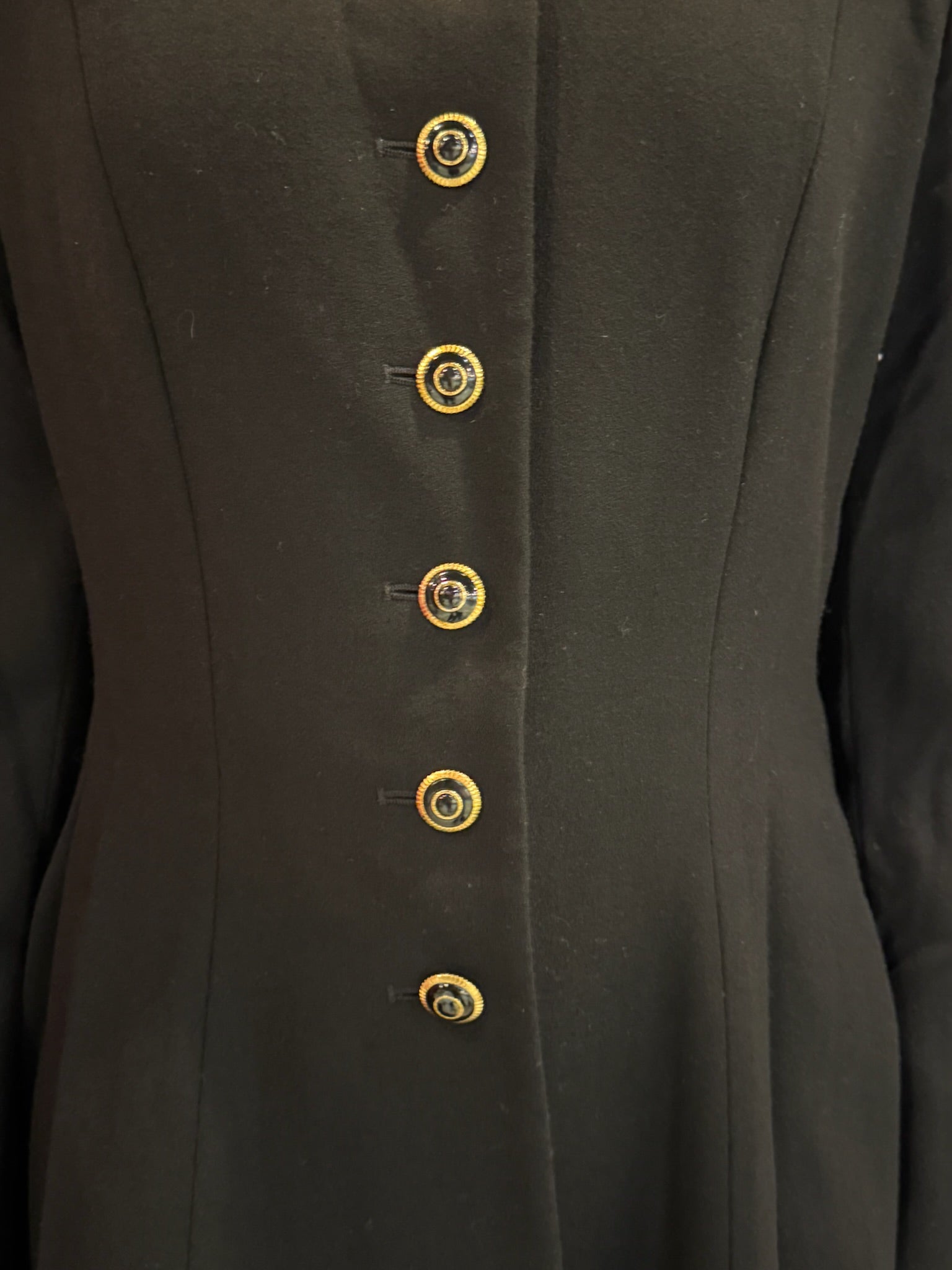 Escada by Margaretha Ley Black Wool Coat Jacket Small Longline Classic