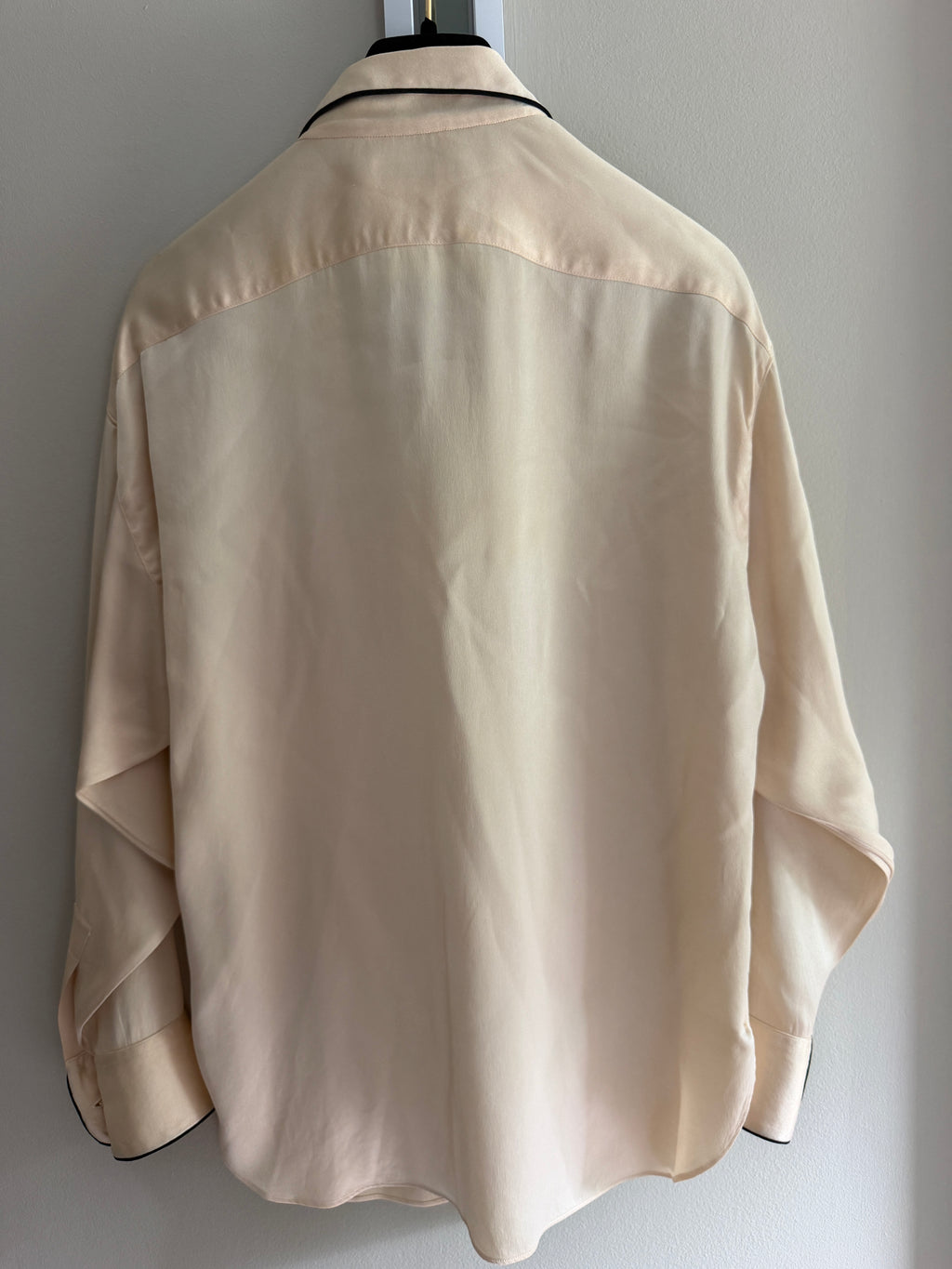 Chanel Silk Blouse Gold Logo Button Top