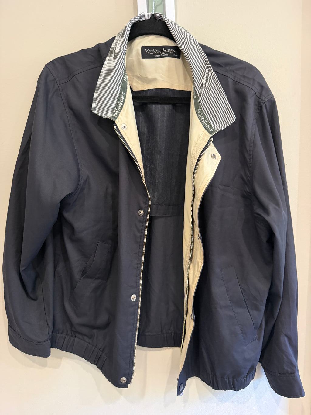Yves Saint Laurent Vintage YSL Navy Windbreaker Bomber Jacket Size 105
