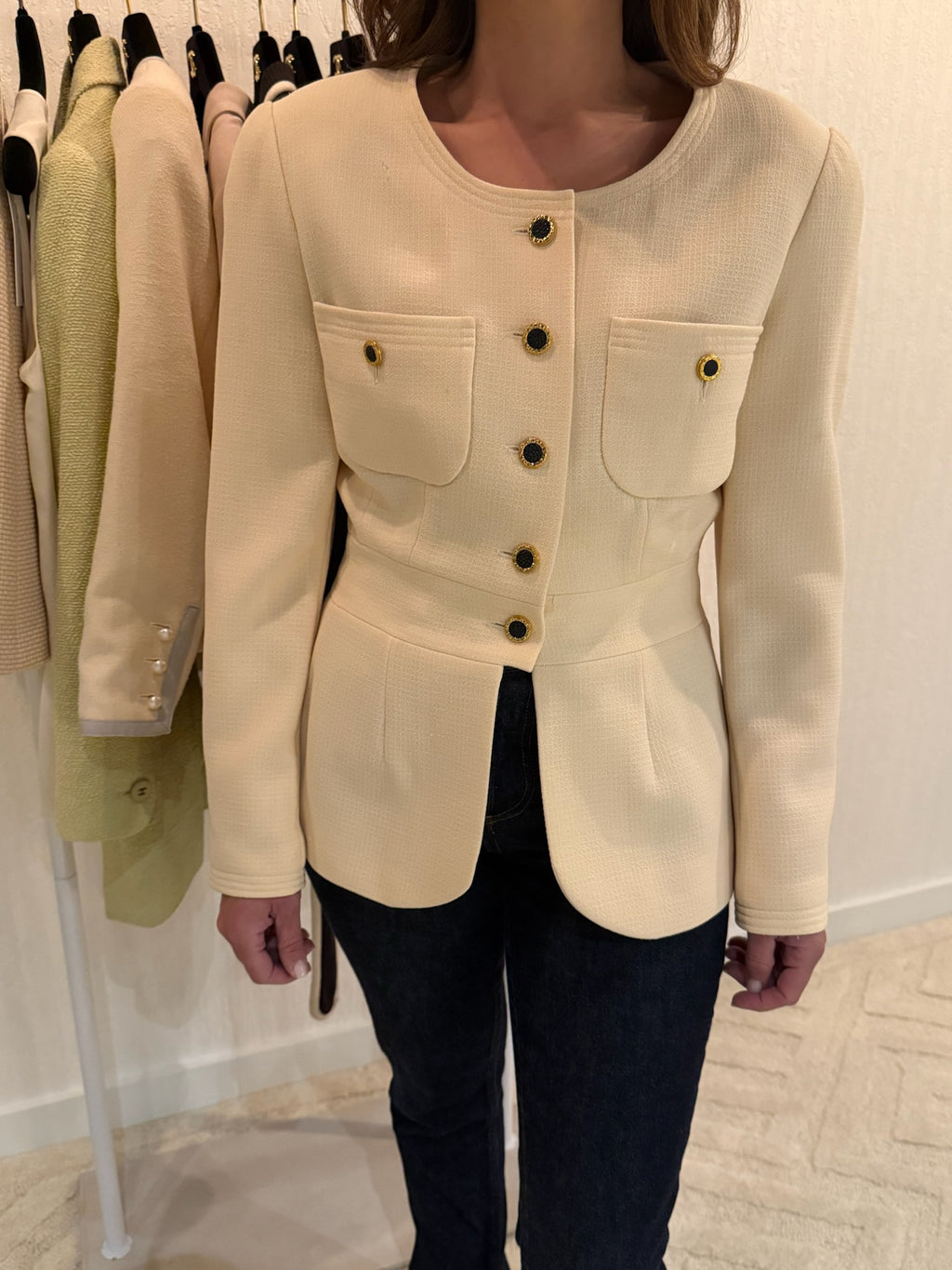 Chanel Beige Blazer Blk Buttons 1989