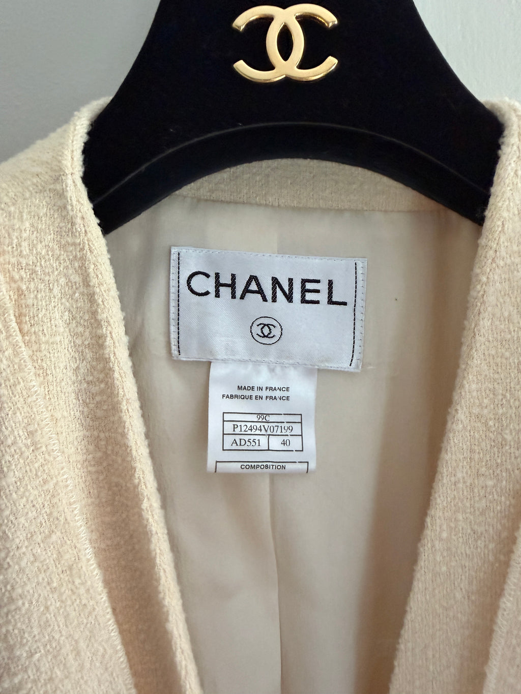 Chanel 1999 Tweed Cream Long Blazer Coat
